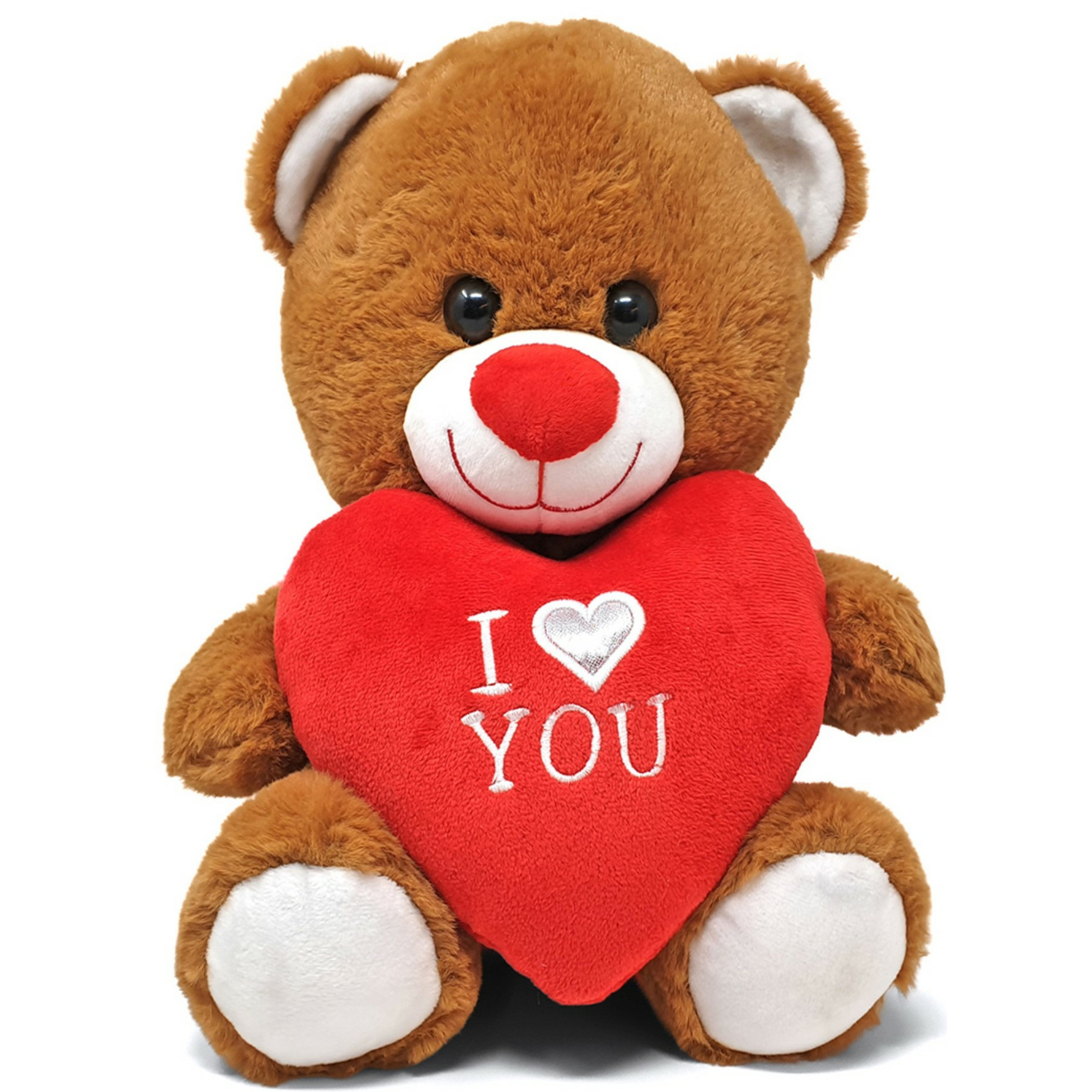 Donker bruine pluche knuffelbeer/teddybeer met I love you hartje 20 cm -