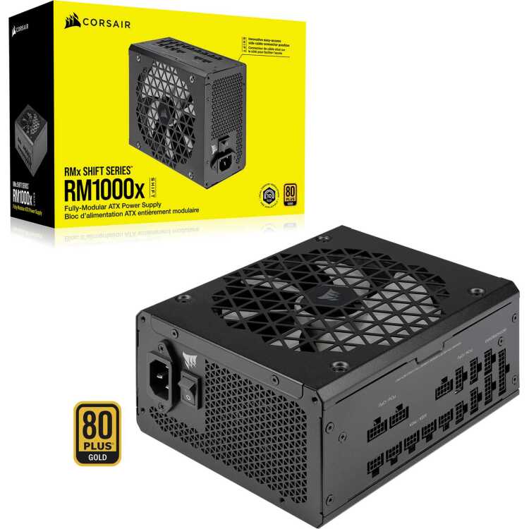 Corsair RM1000x SHIFT, 1000W voeding 7x PCIe, 1x 12VHPWR, Kabelmanagement