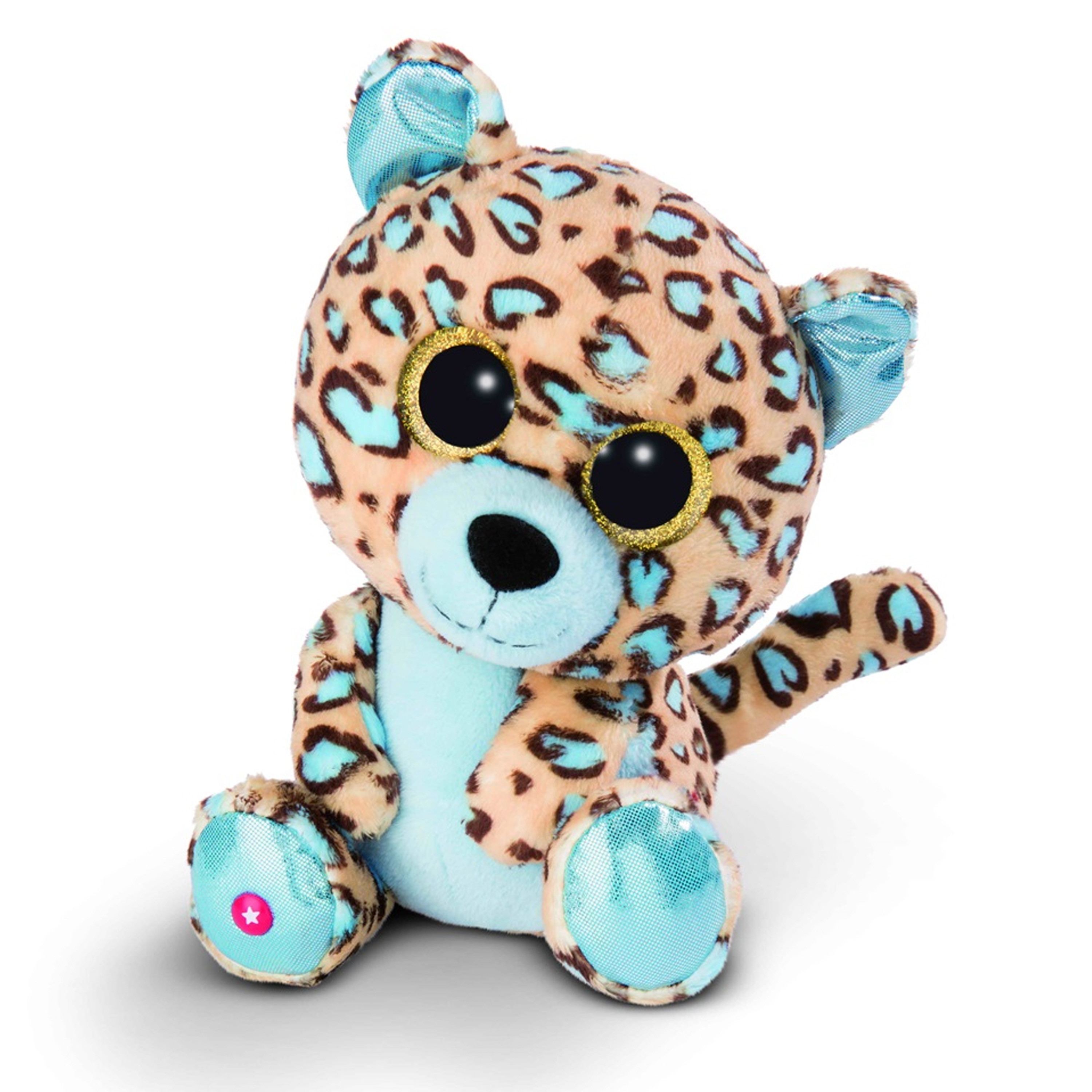 Nici Luipaard/jaguar Lassi - pluche knuffel - beige/blauw - 25 cm -