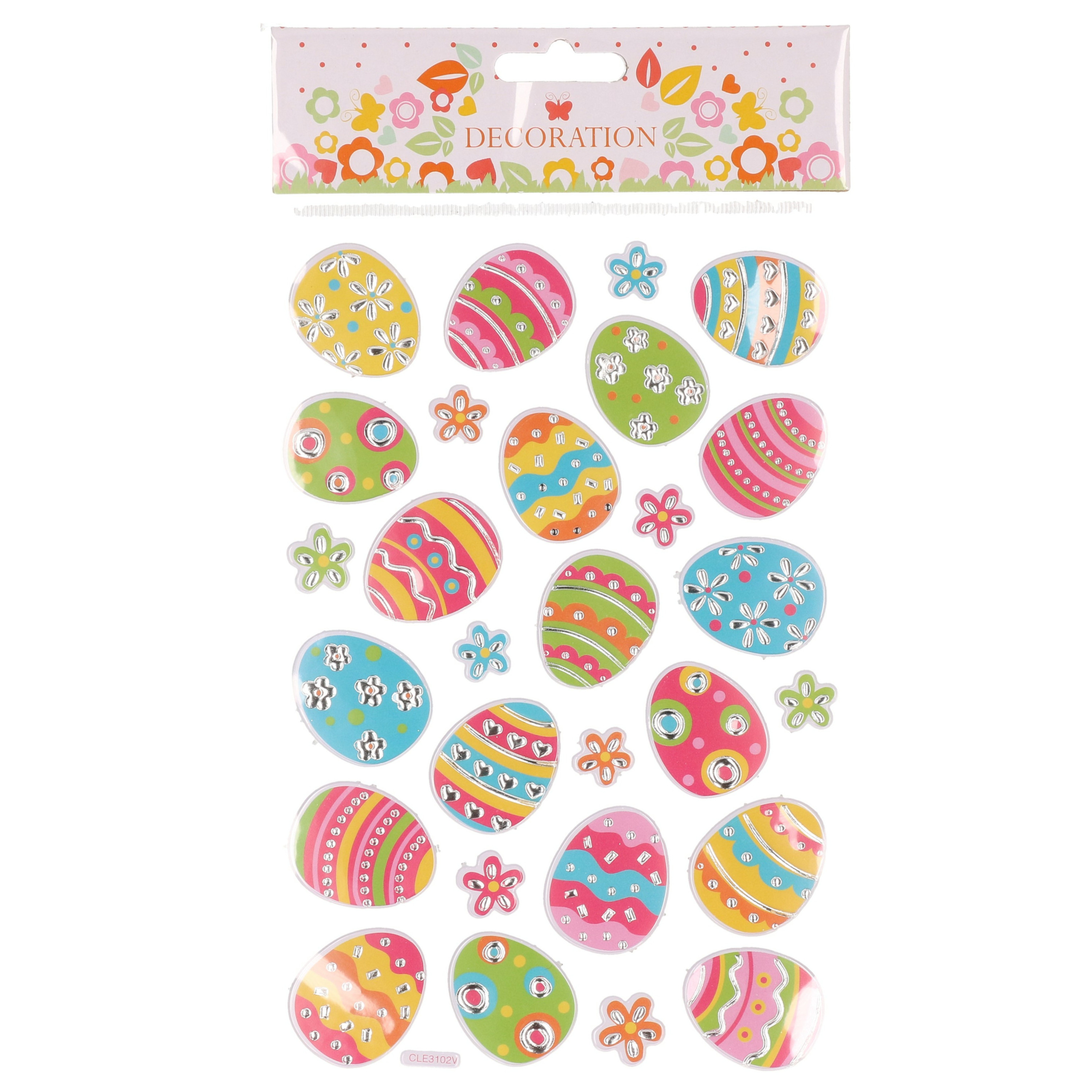 Stickervel met vrolijk gekleurde paaseieren - 27 stickers - Pasen thema -