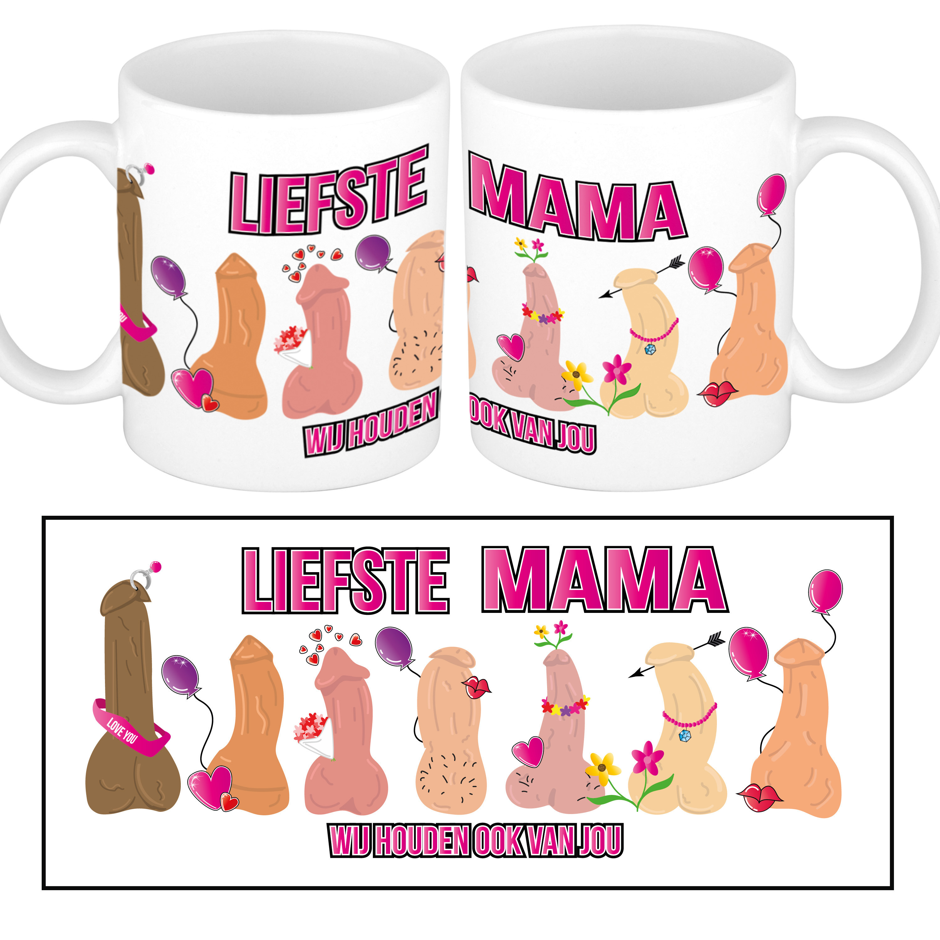 Cadeau mok Moederdag - Liefste mama - piemels - fout/grappig -