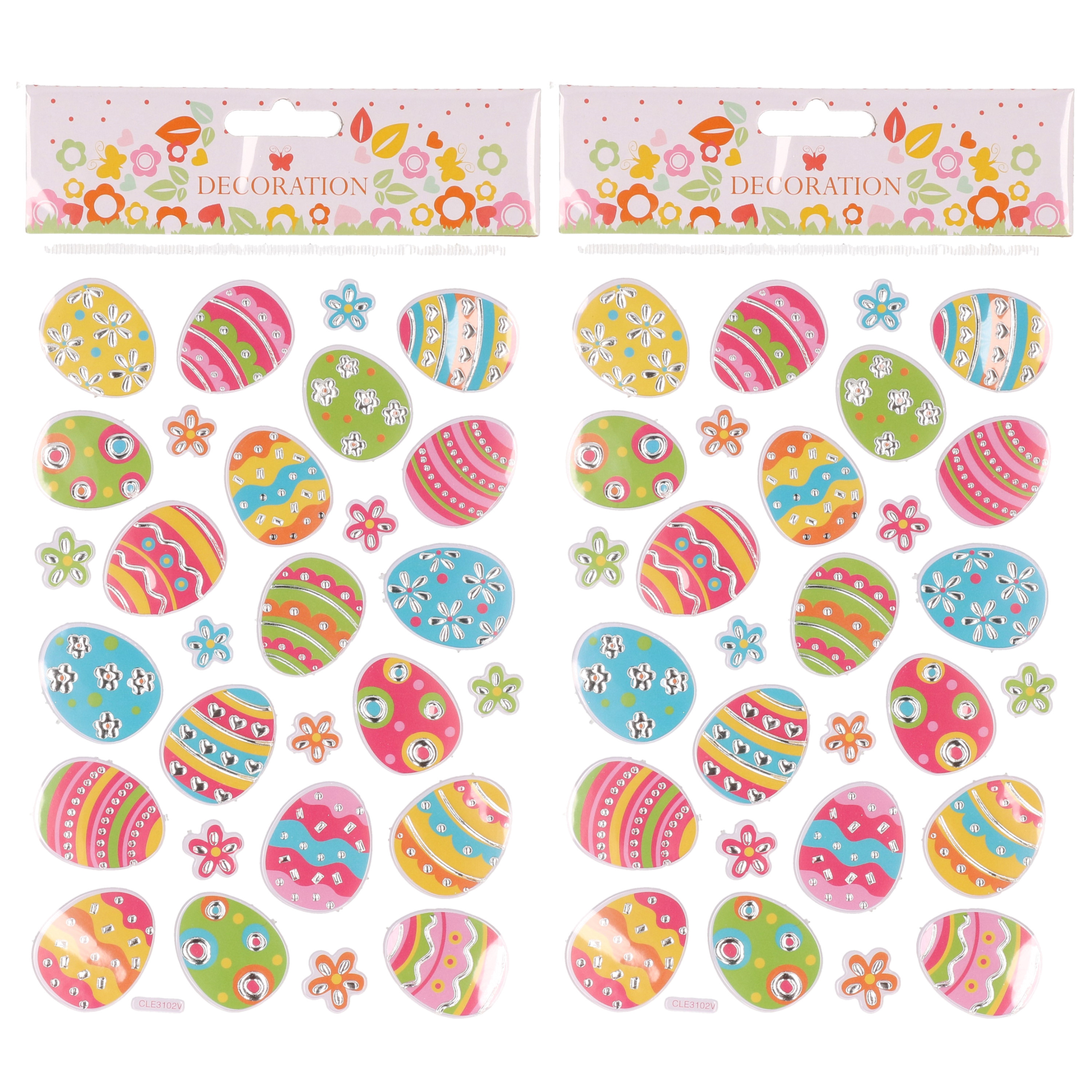 Set van 2x stickervel met vrolijk gekleurde paaseieren - 27 stickers - Pasen thema -