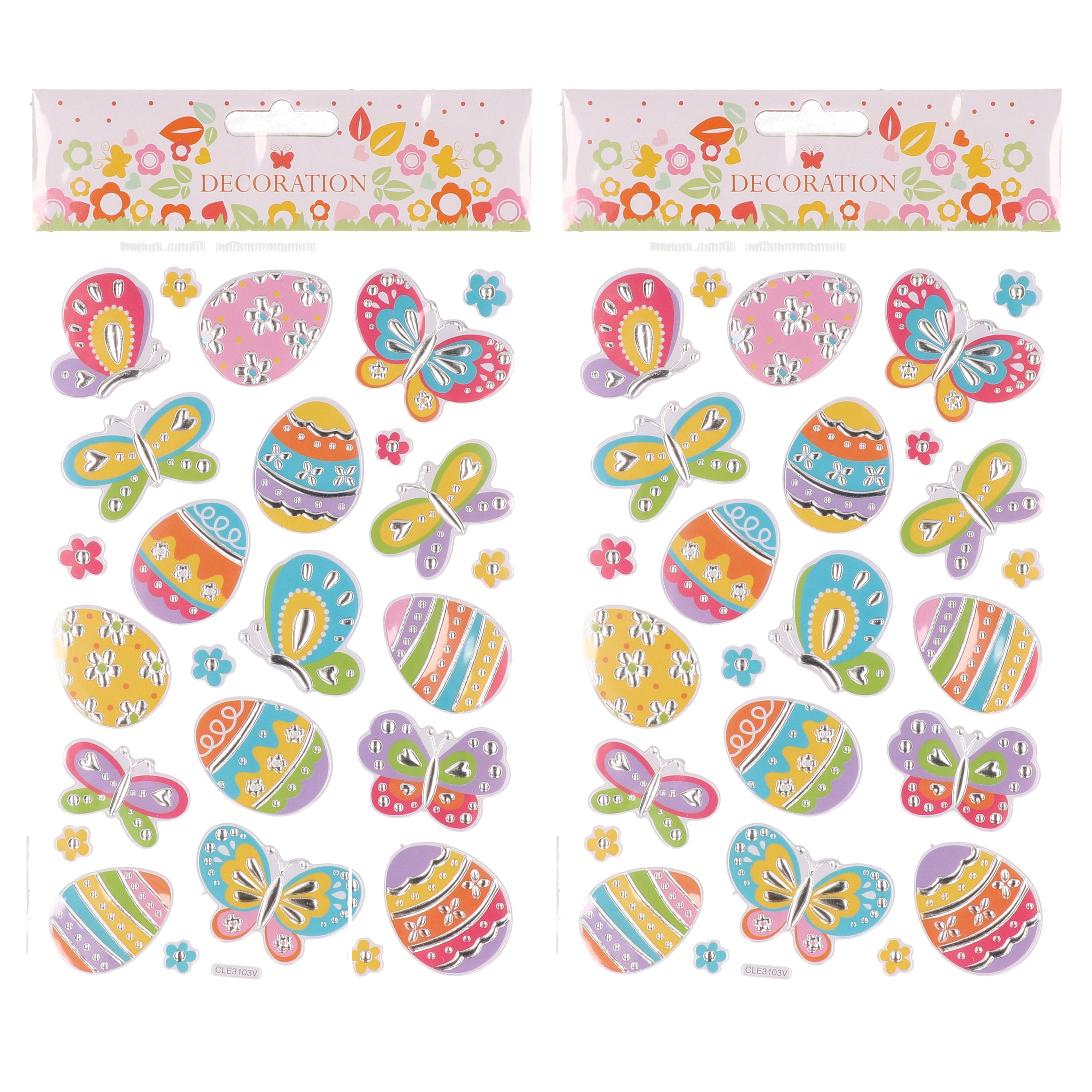 Set van 2x stickervel met paaseieren en vlinders - 25 stickers - Pasen thema -