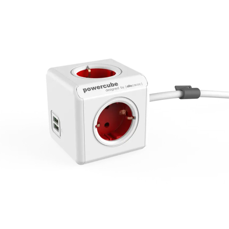 Allocacoc PowerCube Extended, stekkerdoos met 2x USB stekkerdoos 1,5 meter kabel