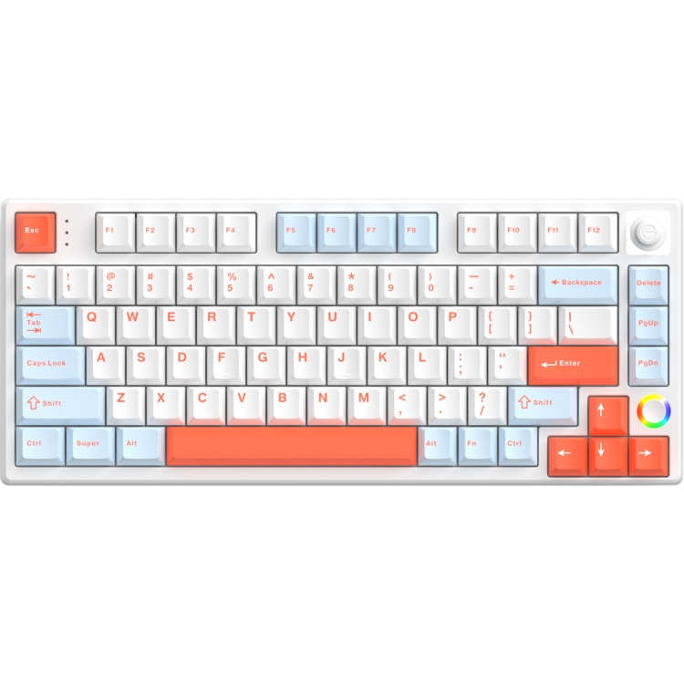 HelloGanss HS75T White Feather toetsenbord 75%, RGB leds, PBT Doubleshot keycaps, hot swap, 2,4 GHz / Bluetooth / USB-C