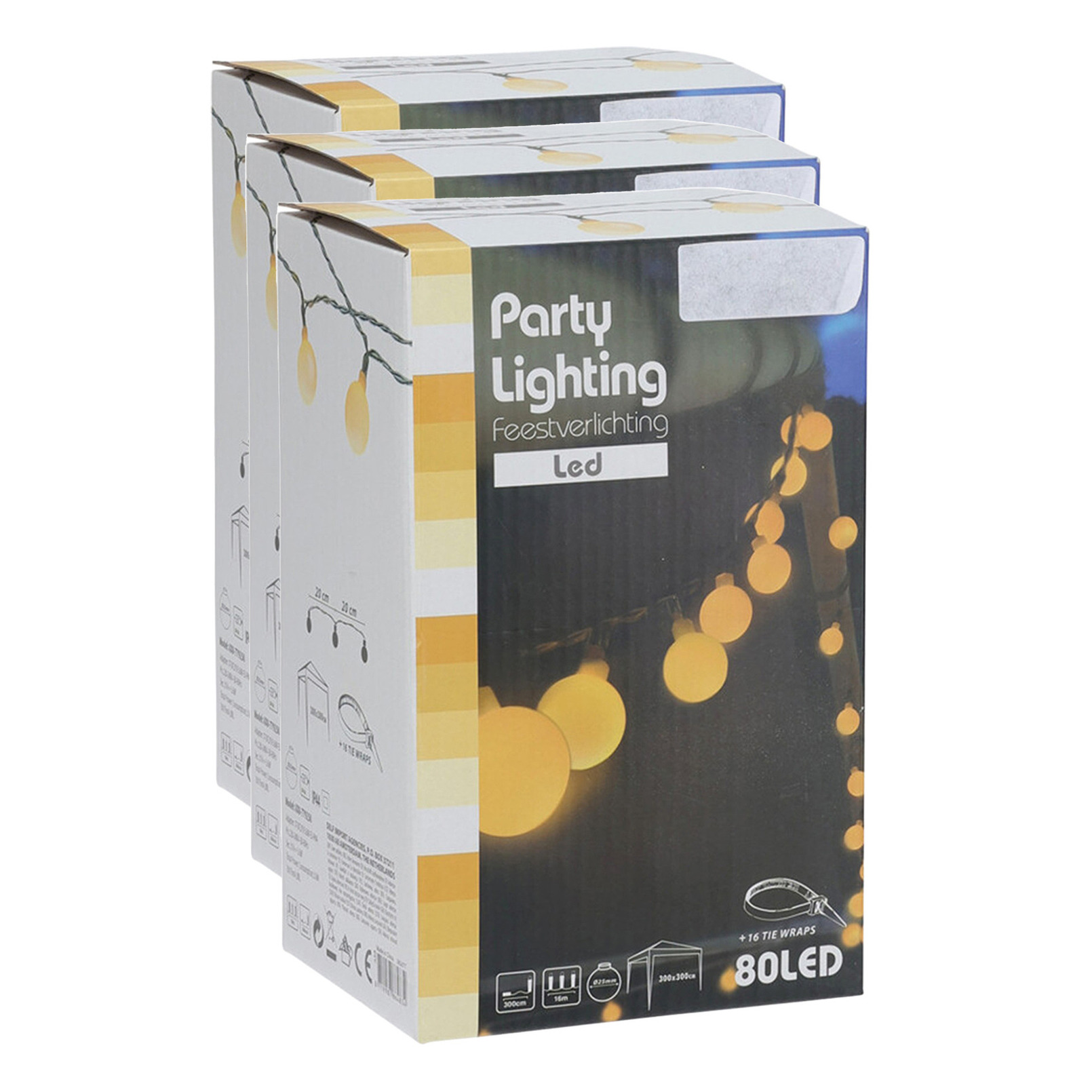 3x stuks buiten feestverlichting met 80 lampjes warm wit 16m -