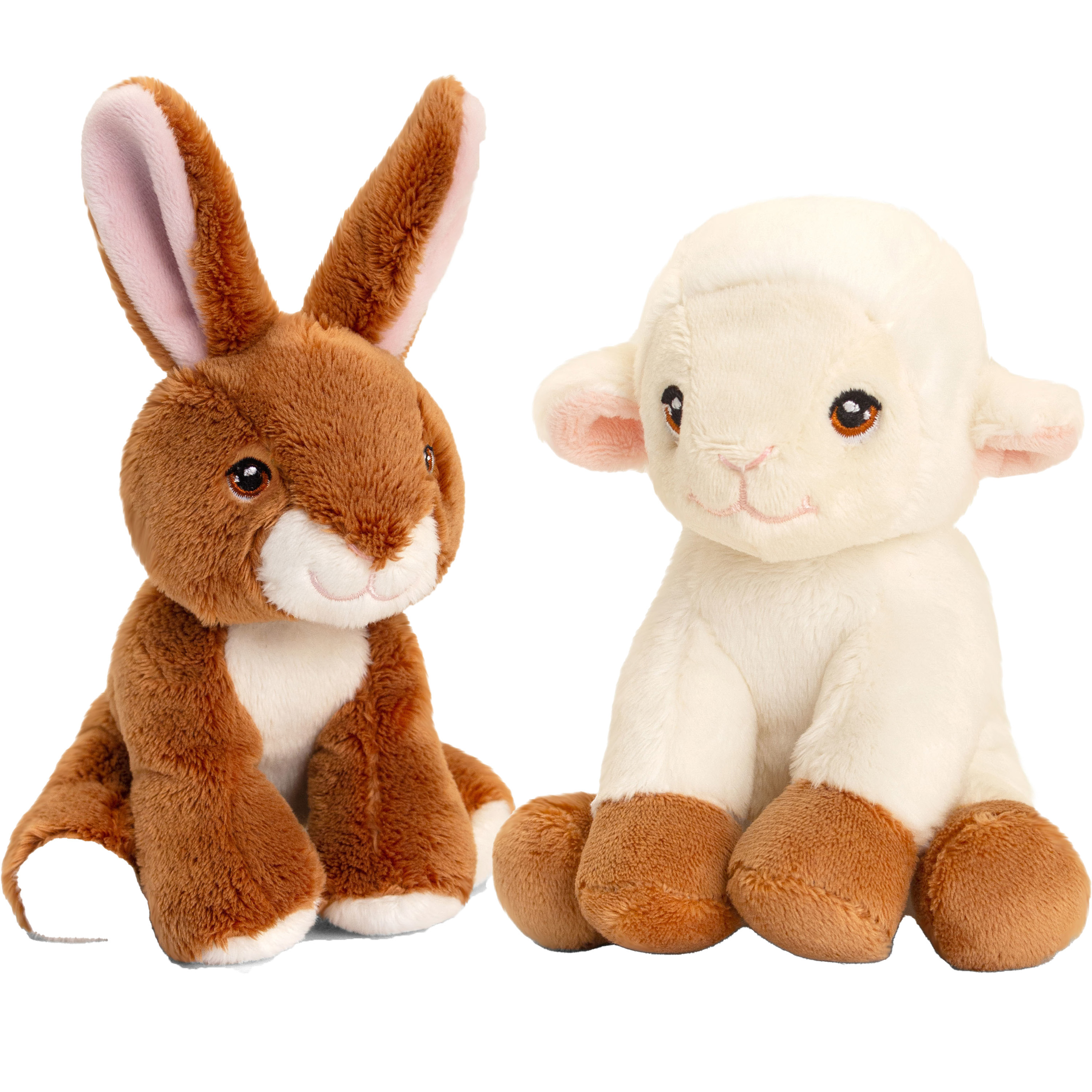 Pluche knuffels konijn en lammetje boerderij vriendjes 12 cm -