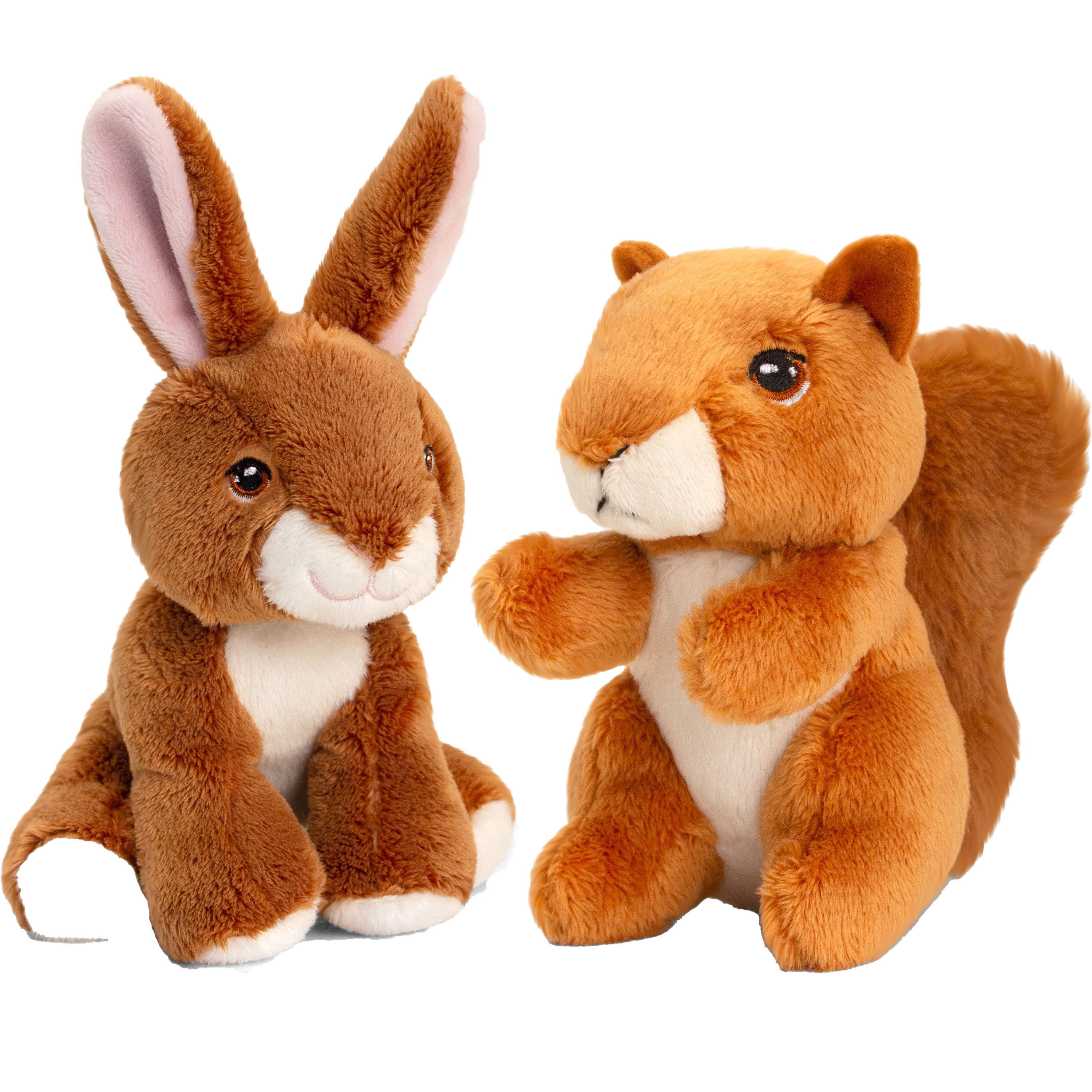 Pluche knuffels konijn en eekhoorn bosdieren vriendjes 12 cm -