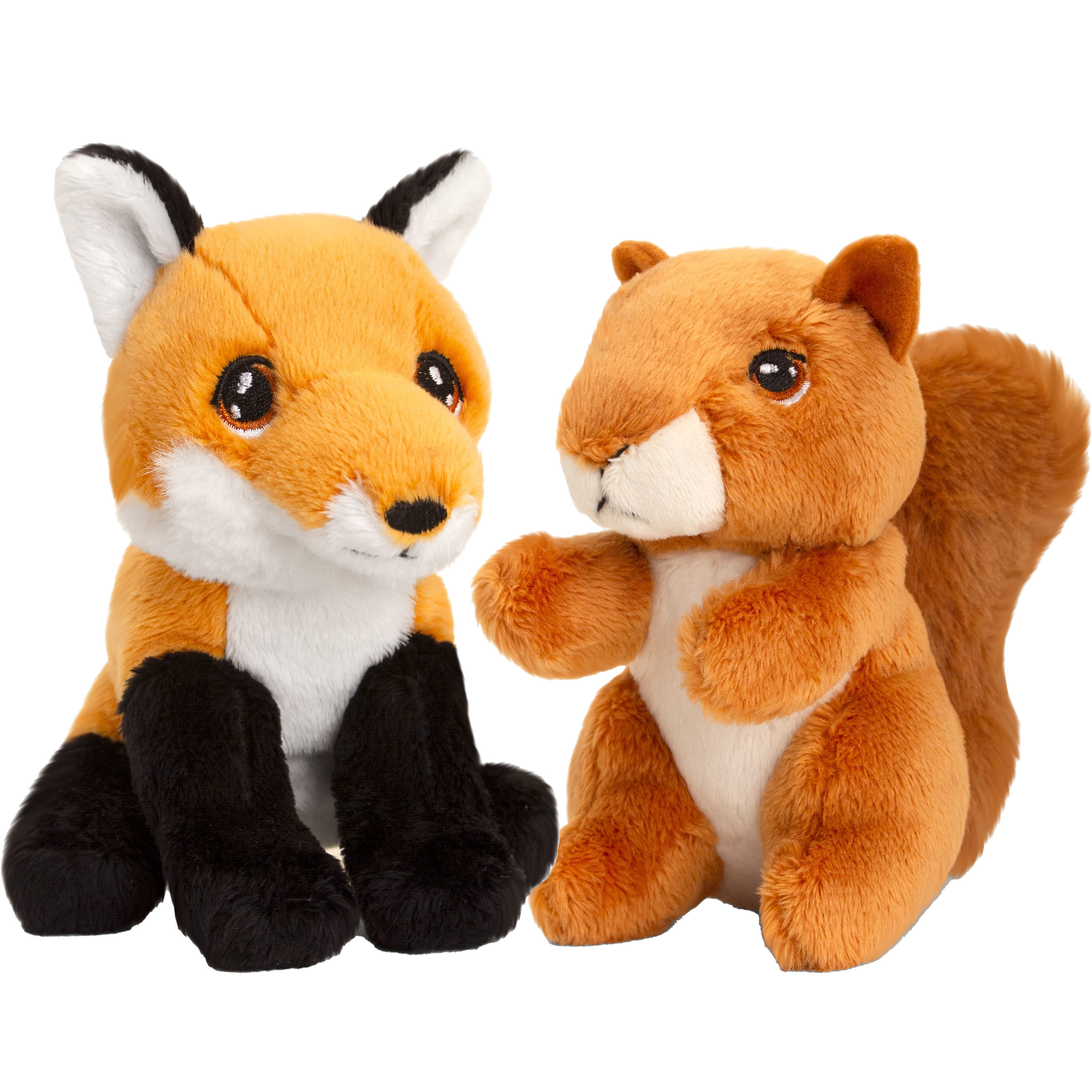 Pluche knuffels rode vos en eekhoorn bosdieren vriendjes 12 cm -