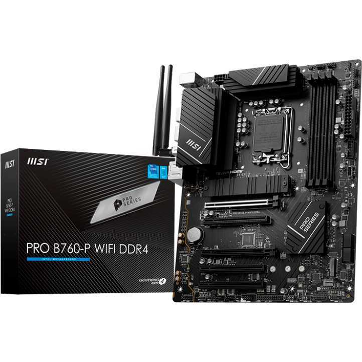 MSI PRO B760-P WIFI DDR4 moederbord RAID, 2.5 Gb-LAN, WiFi, BT, Sound, ATX