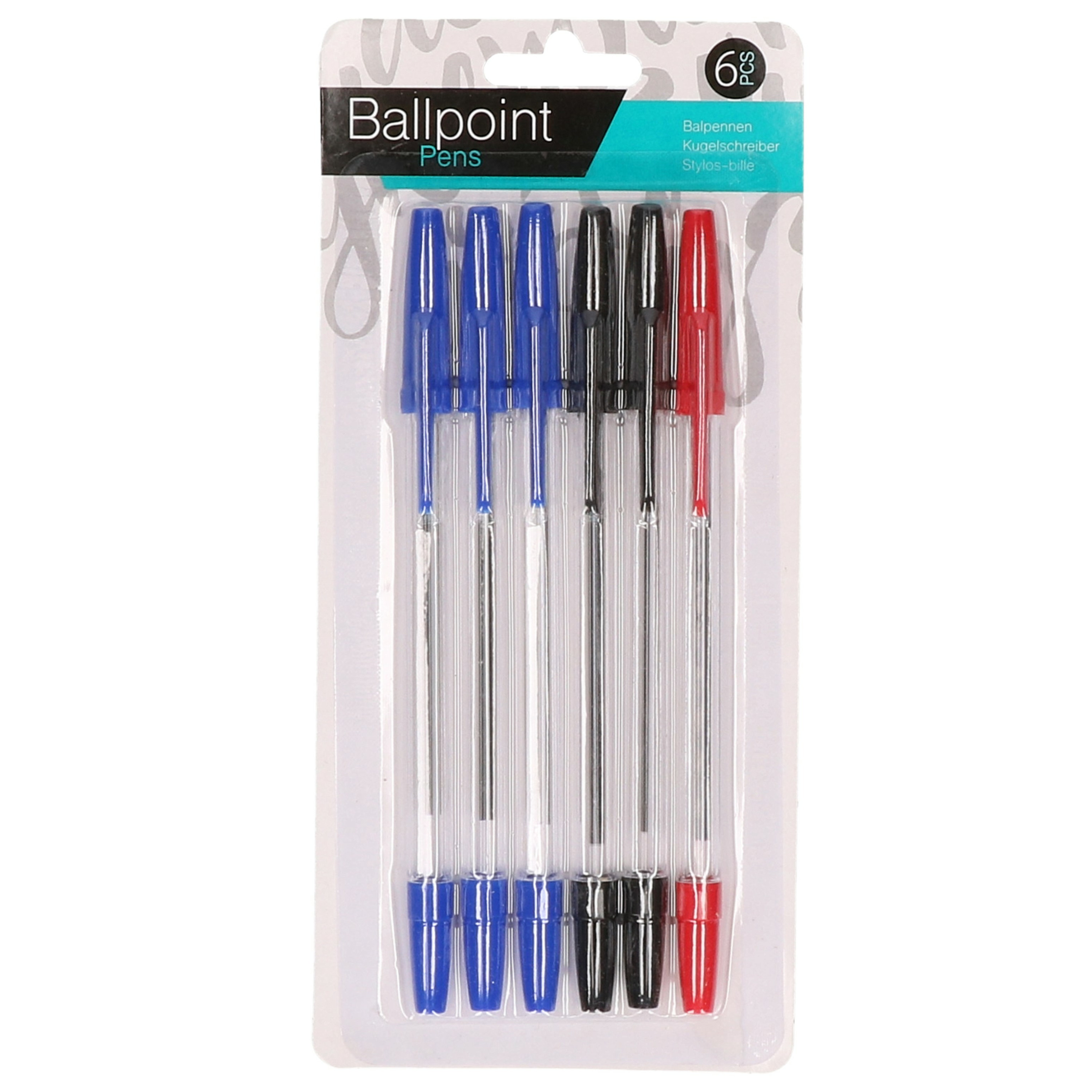 Balpennen set - 6 stuks - 3 kleuren -