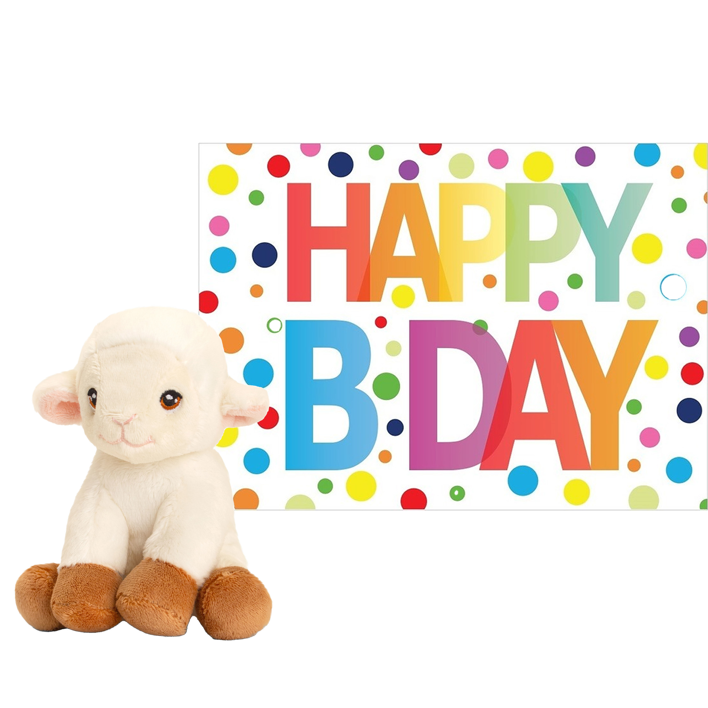 Pluche dieren knuffel schaap/lammetje 12 cm met Happy Birthday wenskaart -
