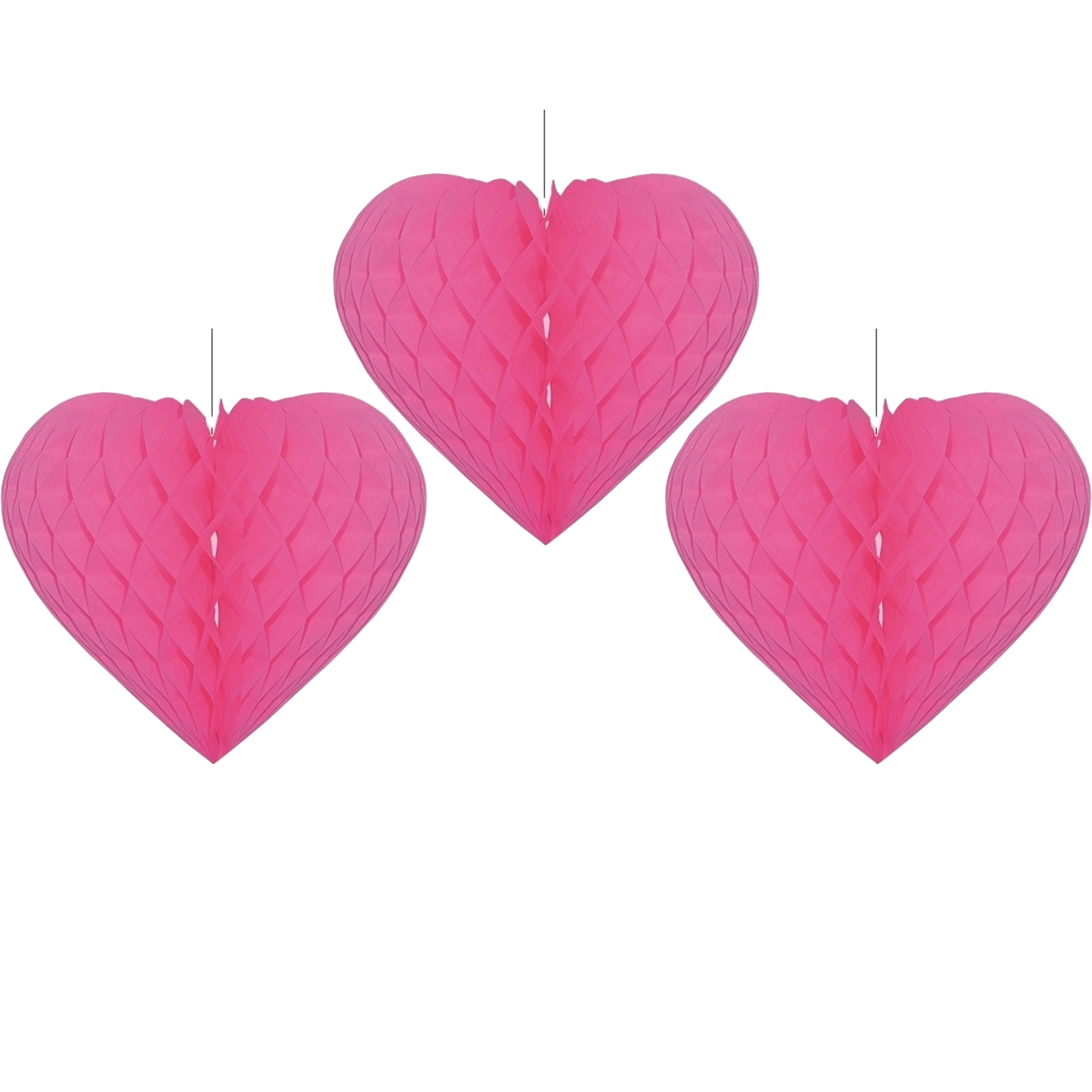 3x stuks fuchsia roze decoratie hart 15 cm van papier - Feestversiering -