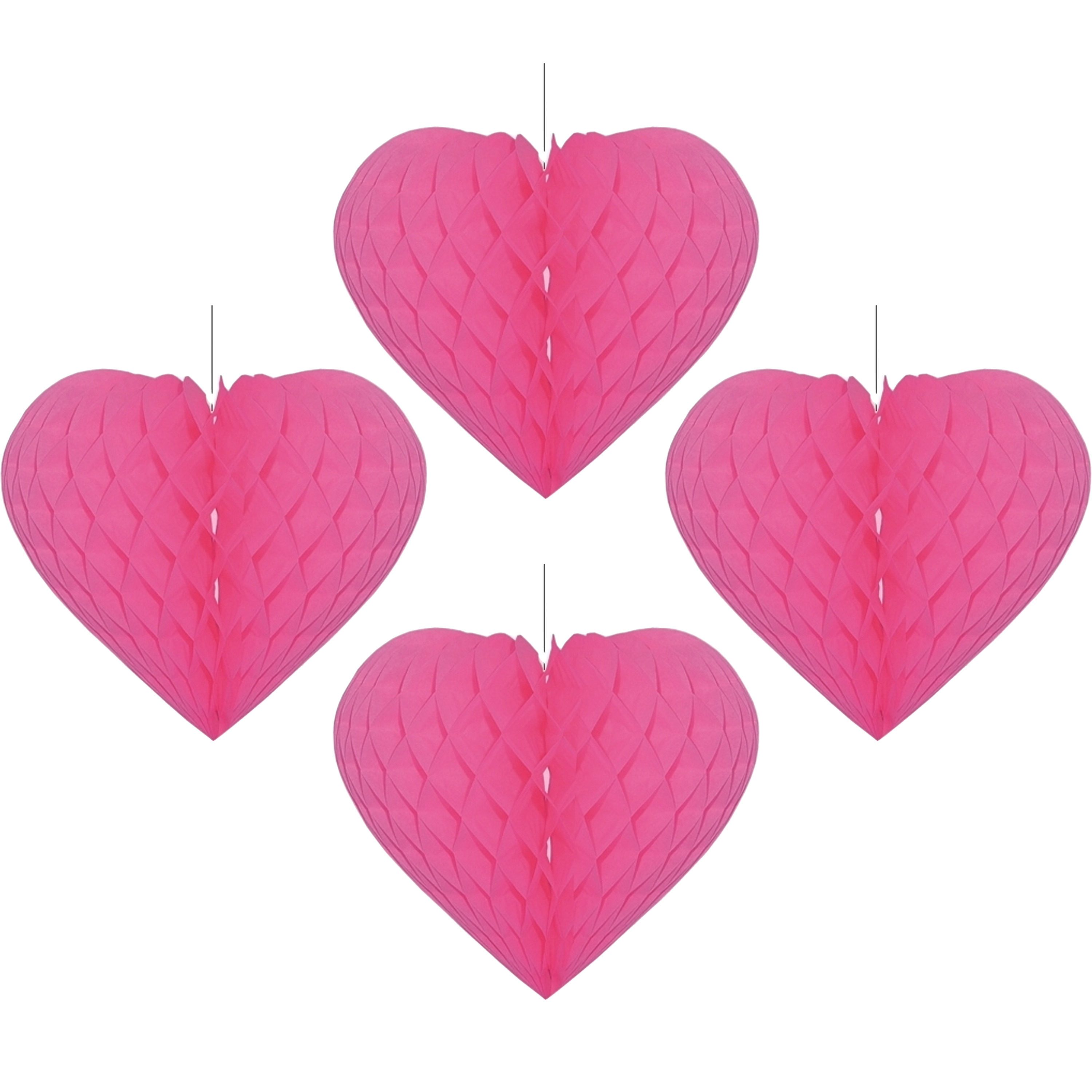 4x stuks fuchsia roze decoratie hart 15 cm van papier - Feestversiering -