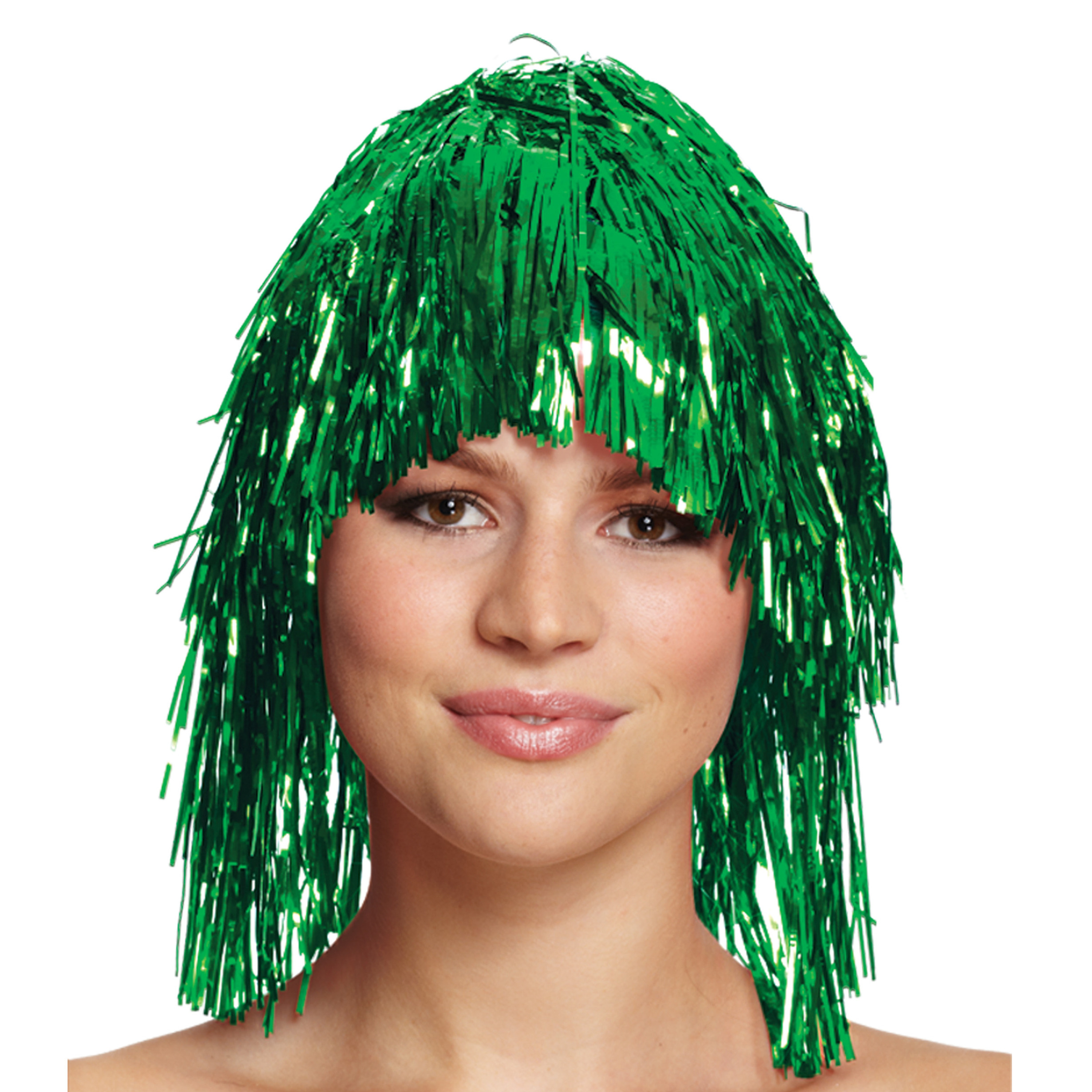 4x stuks dames tinsel/folie carnaval pruik - groen kleur - disco/eighties -