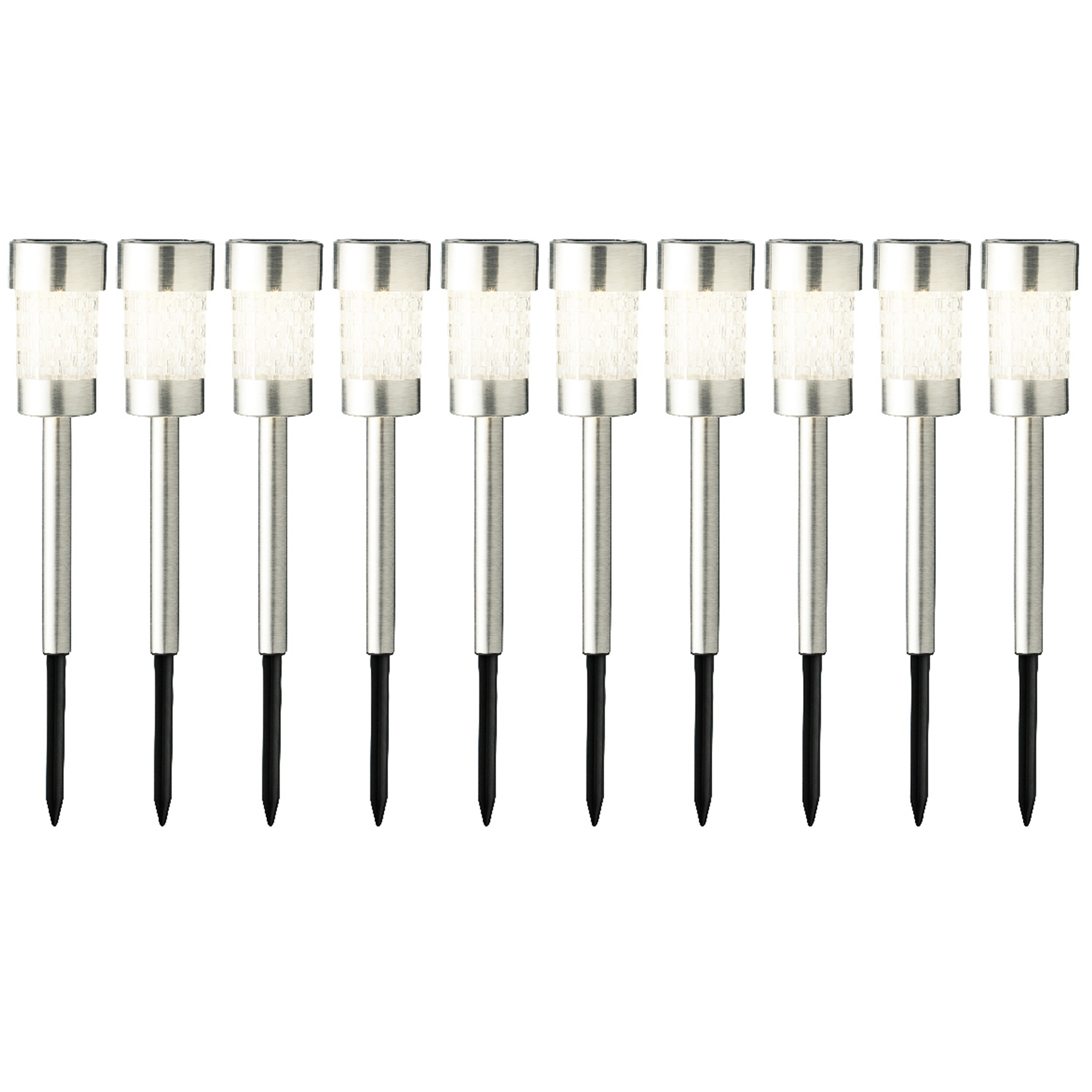 10x stuks solar prikspots/tuinspots - rvs - H26 cm - warm wit -