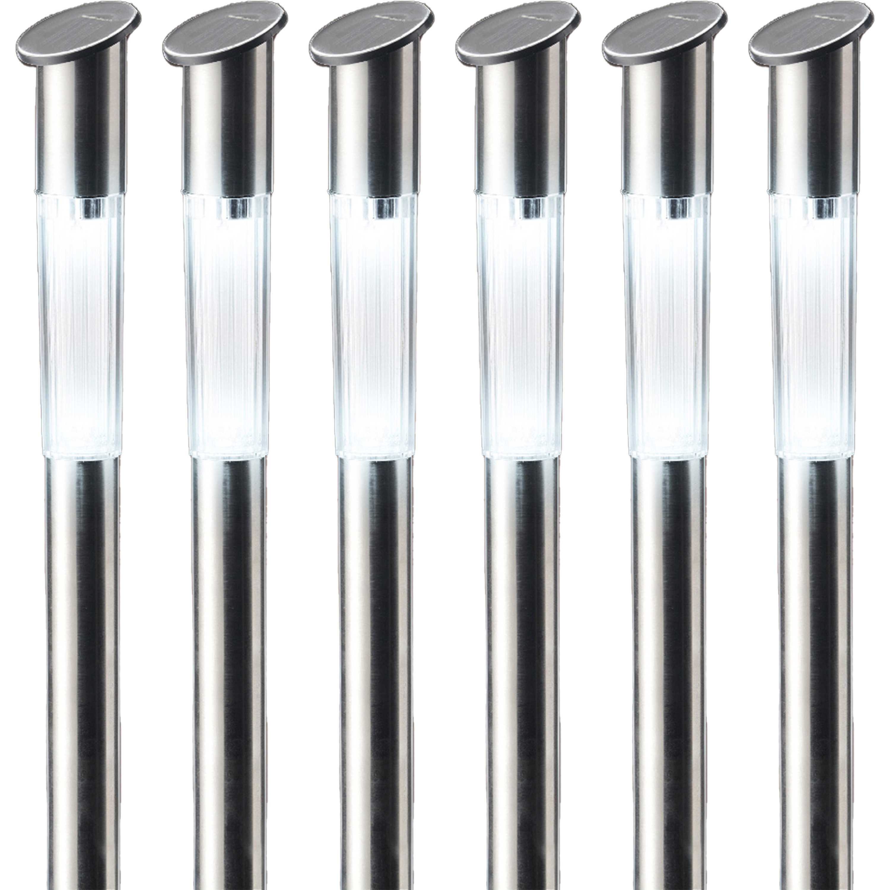 6x stuks solar prikspots/tuinspots led - rvs - H57 cm - koel wit -
