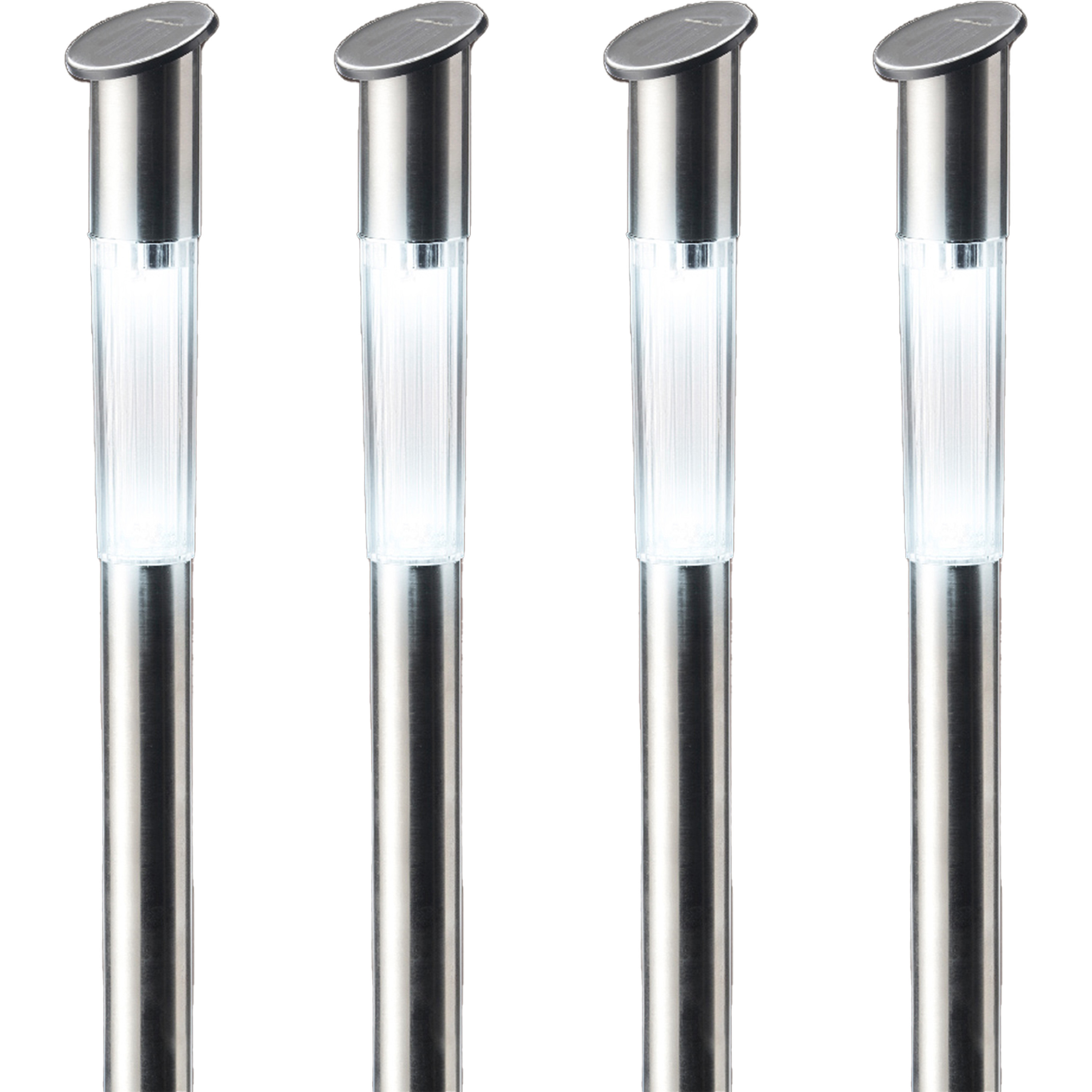 4x stuks solar prikspots/tuinspots led - rvs - H57 cm - koel wit -
