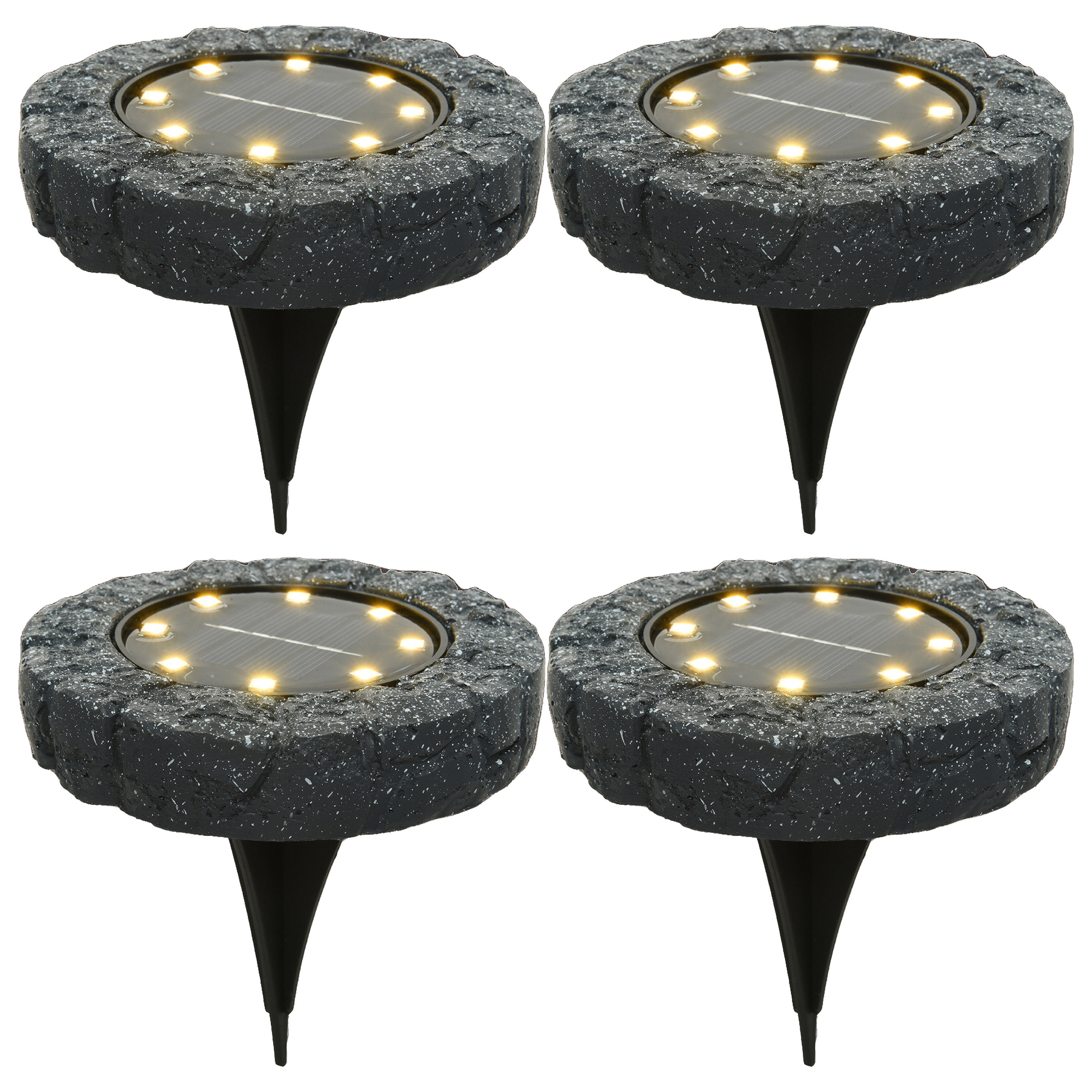 4x solar prikspots/tuinspots led - kunststeen - steengrijs - 11 x 2 cm -