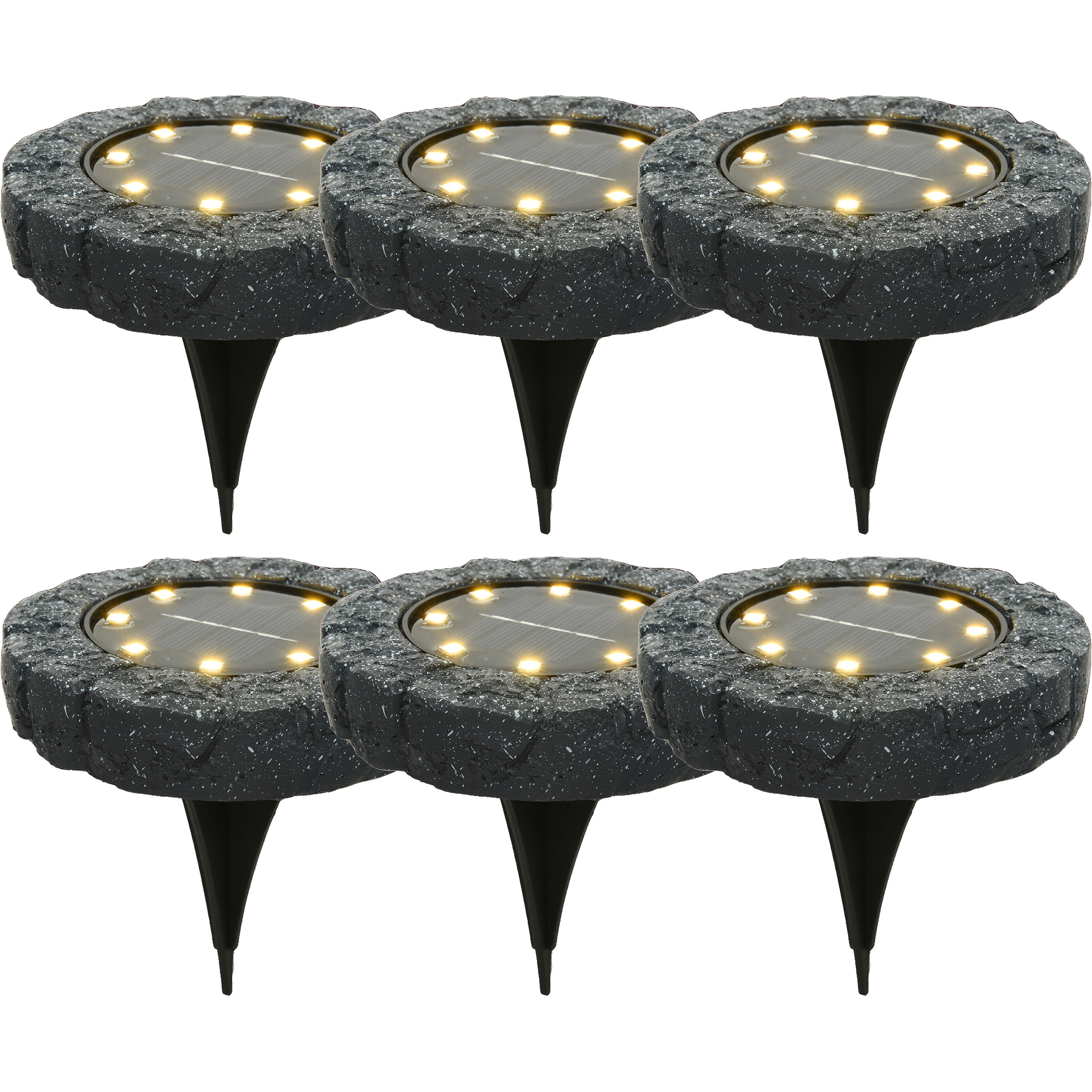 8x solar prikspots/tuinspots led - kunststeen - steengrijs - 11 x 2 cm -