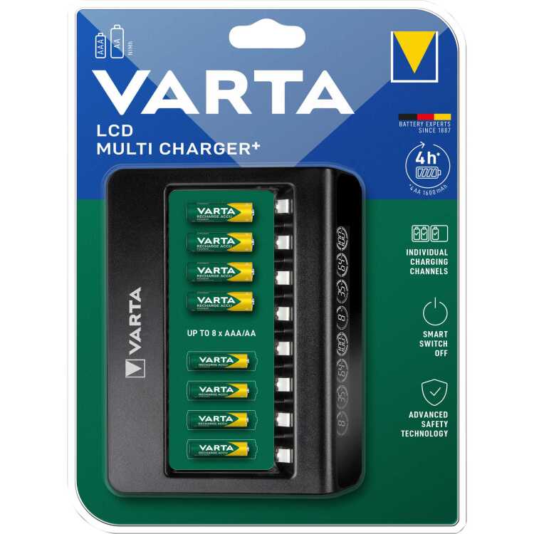 VARTA LCD Multi Charger+ oplader Laadt tot 8x AA of AAA