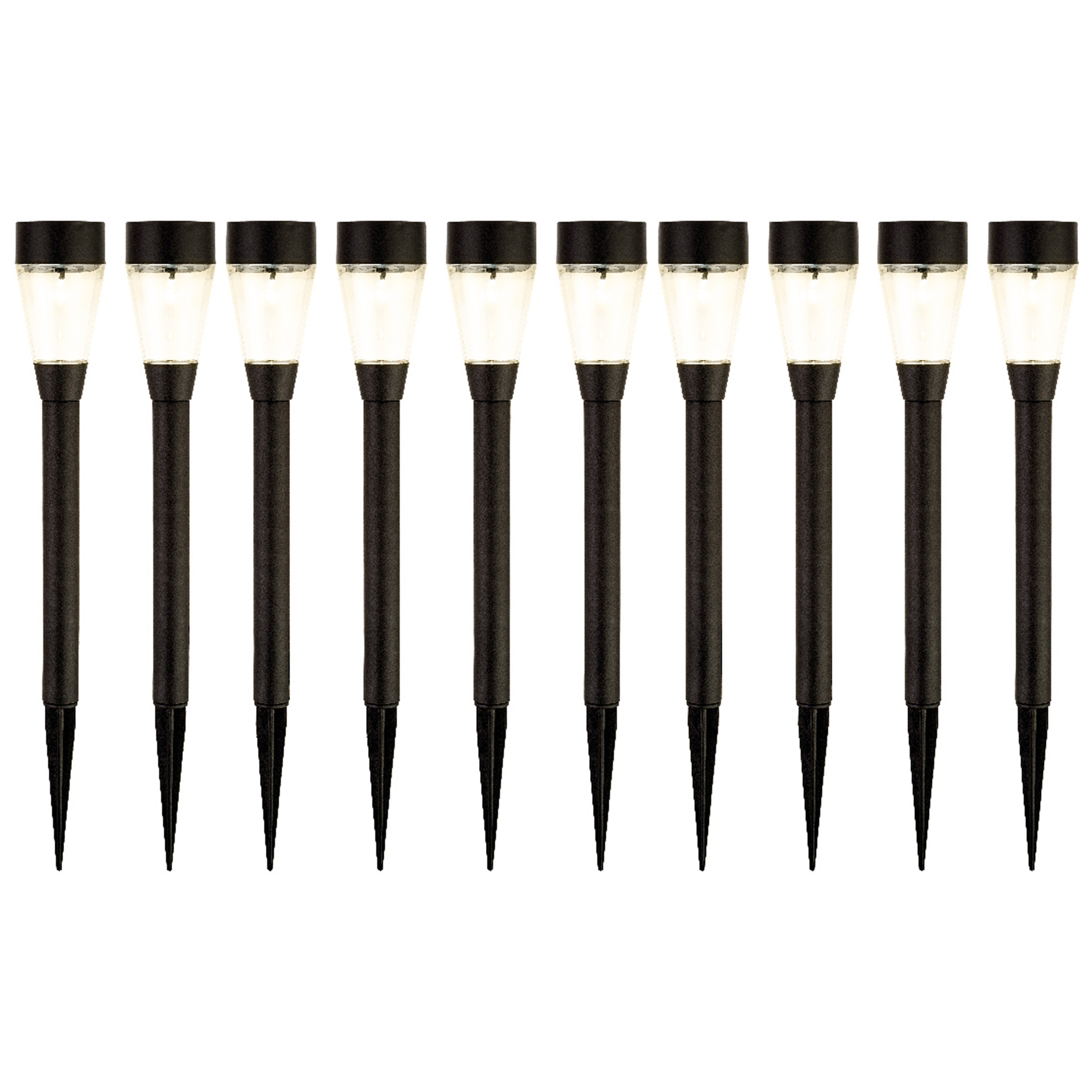 10x stuks solar prikspots/tuinspots - kunststof - zwart - H32 cm -