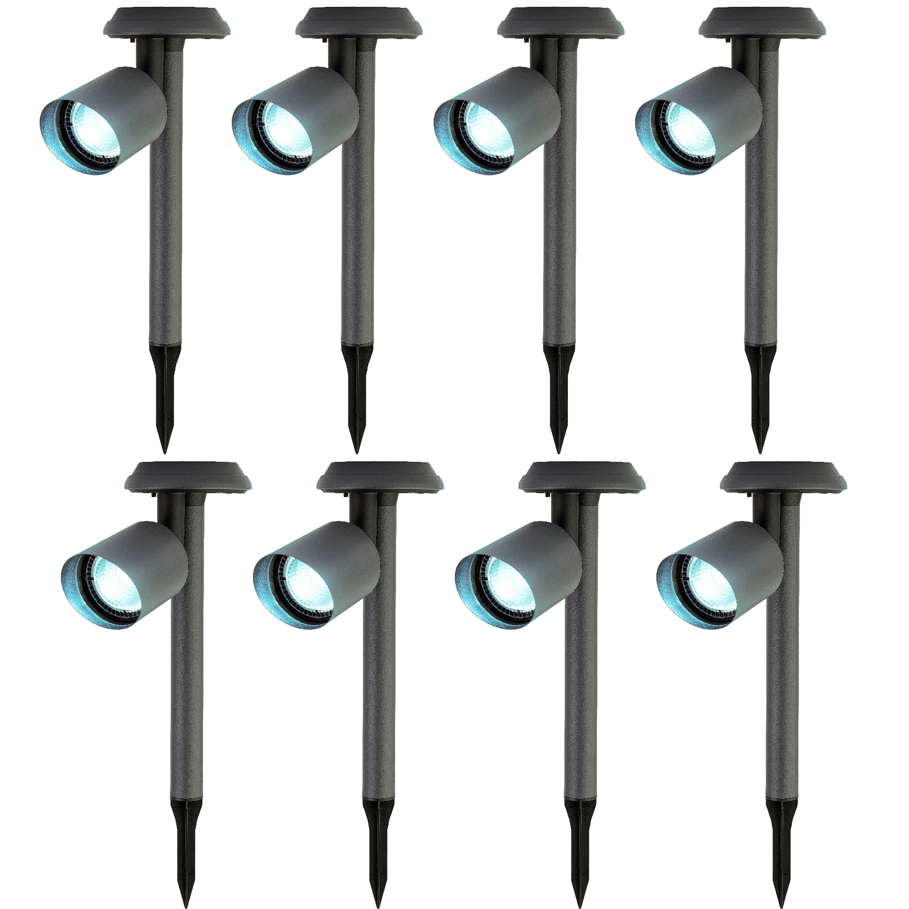 8x stuks solar prikspots/tuinspots - metaal - zwart - H26 cm -