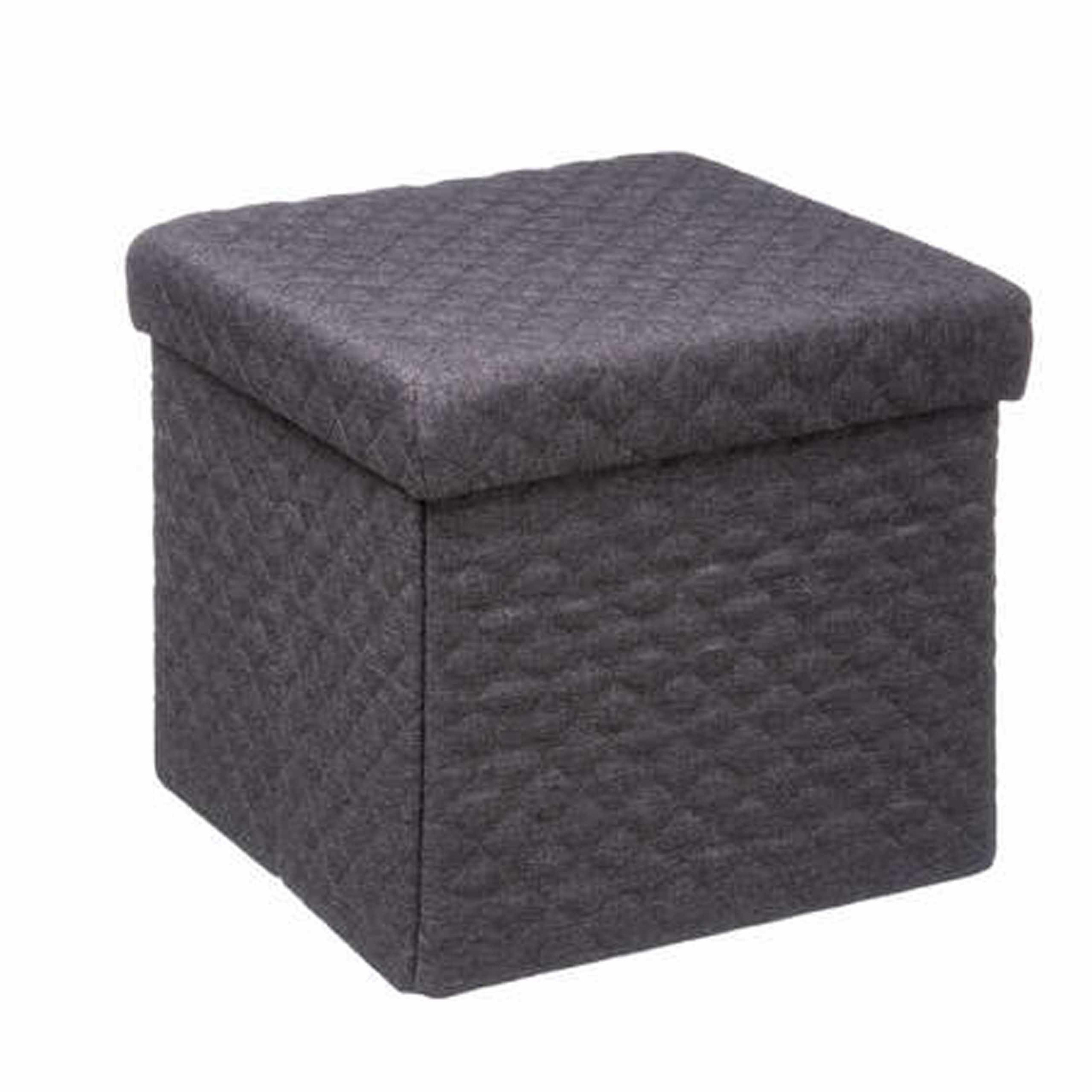 Poef - hocker - opbergbox - donkergrijs - polyester/mdf - 31 x 31 cm - opvouwbaar -