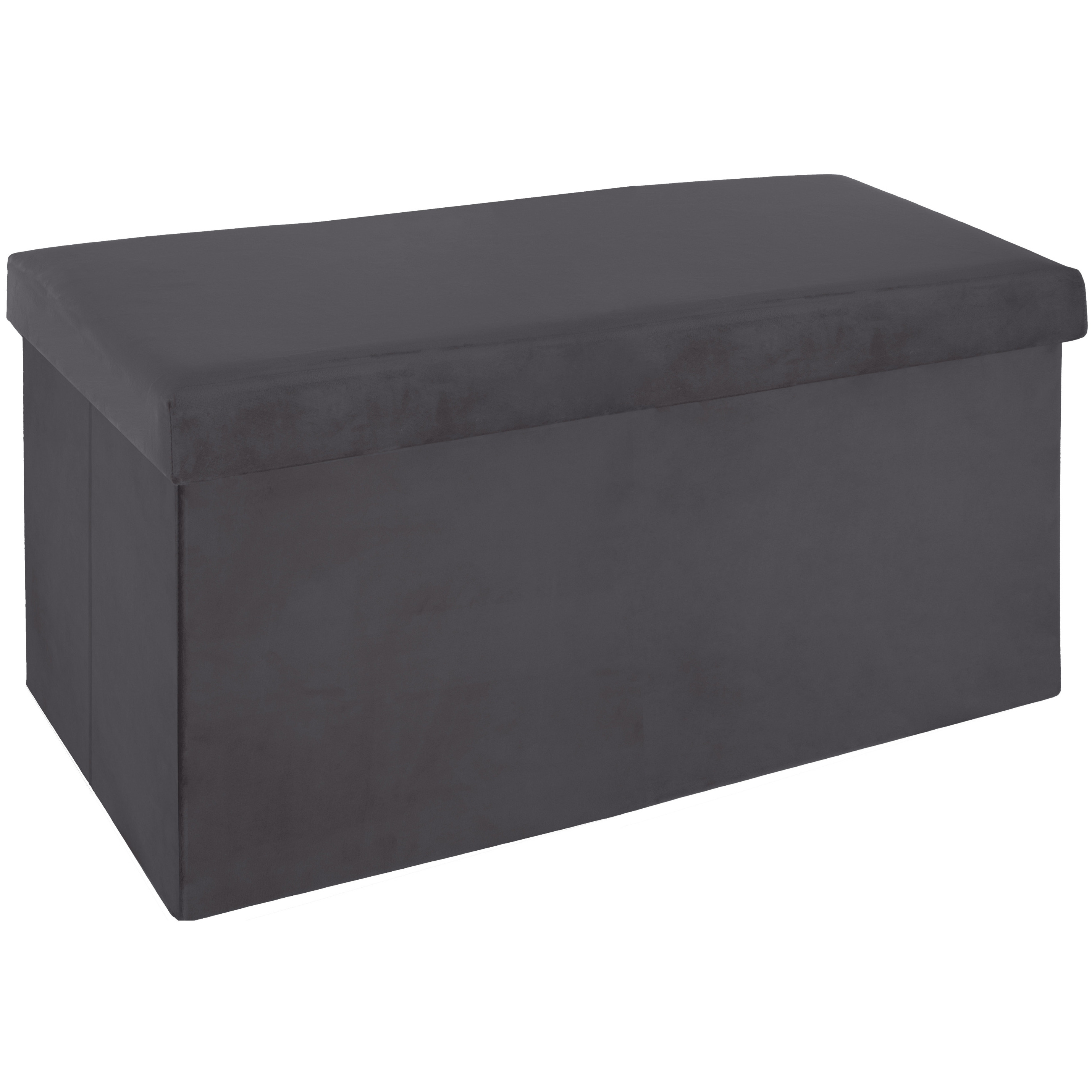 Poef/hocker - opbergbox - donkergrijs - kunststof/mdf - 76 x 38 x 38 cm - opvouwbaar -