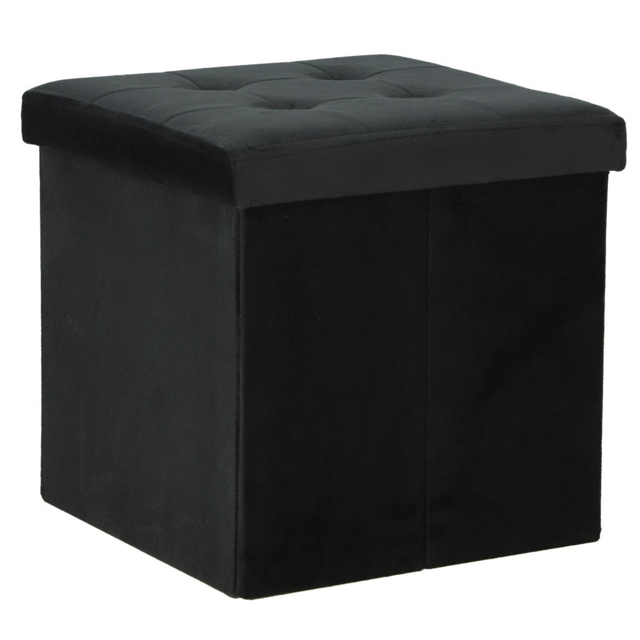 Poef/hocker/krukje - opbergbox - zwart - fluweel polyester - 38 x 38 cm - opvouwbaar -