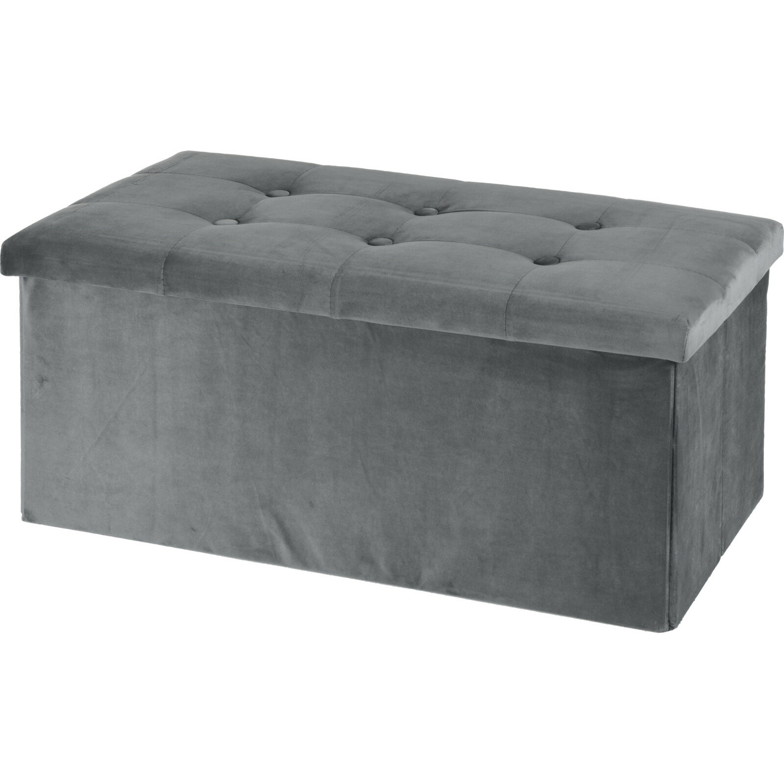 Poef/hocker/krukje - opbergbox - lichtgrijs - fluweel polyester - 76 x 40 x 38 cm - opvouwbaar -