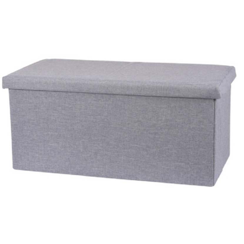 Poef/hocker/krukje - opbergbox - lichtgrijs - polyester - 76 x 40 x 38 cm - opvouwbaar -
