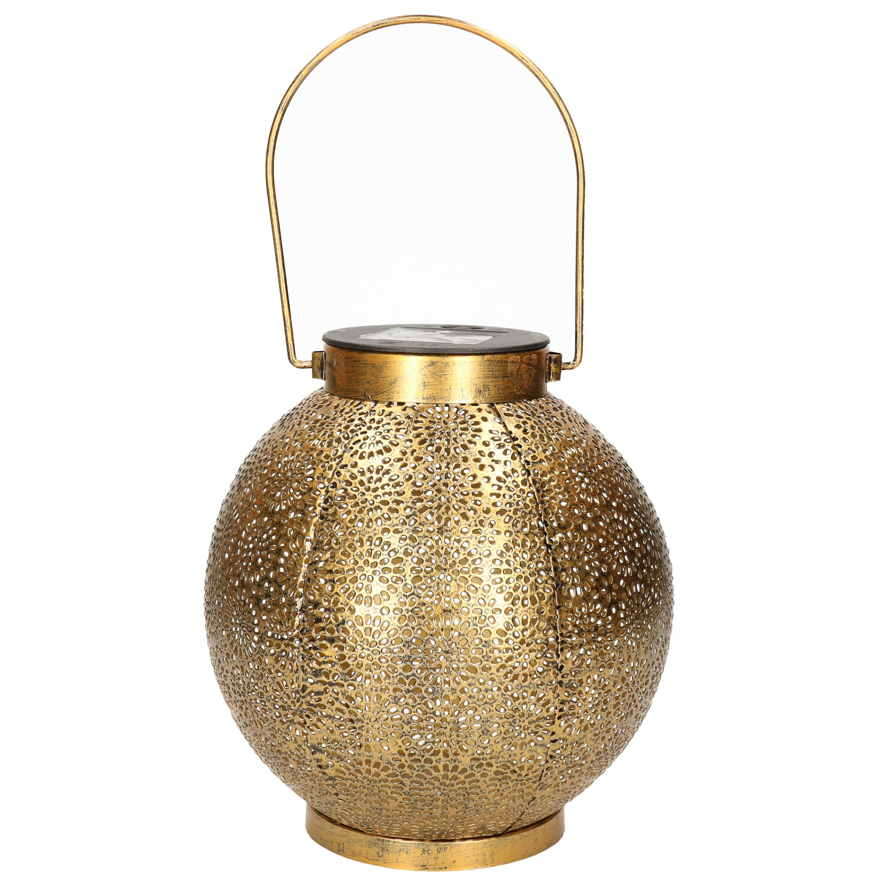 Solar lantaarn - vlam effect - antiek - goud - metaal - 18 x 19 cm -