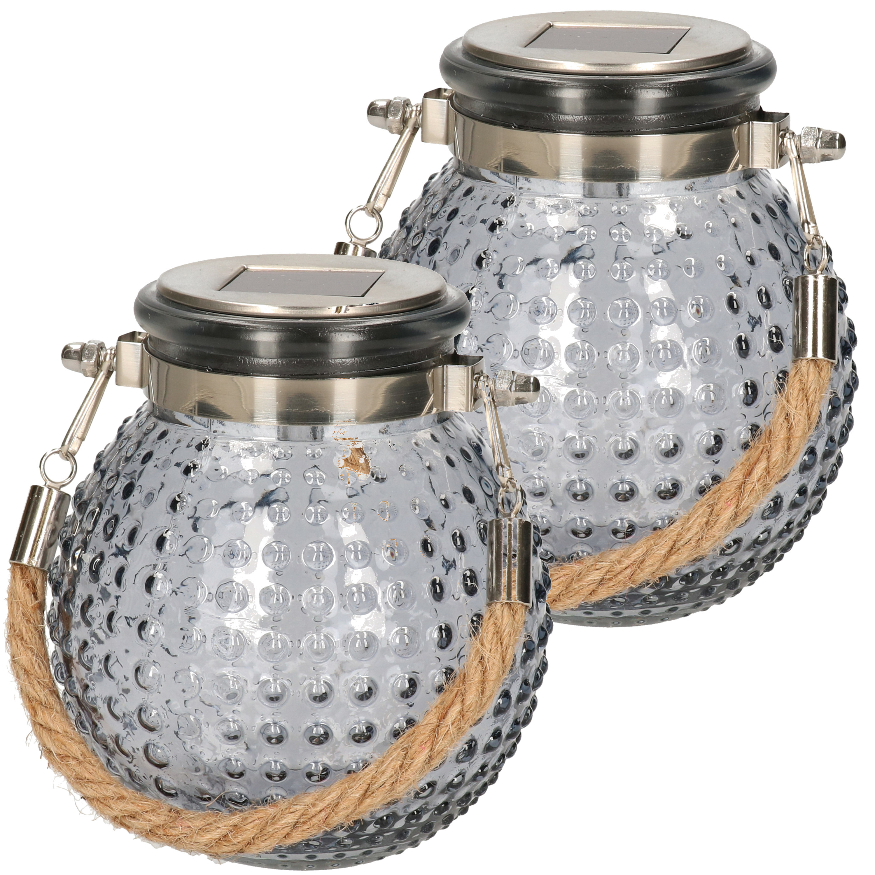 Solar lantaarn glas - 2x - grijs - bubbel structuur - 10 x 12 cm -