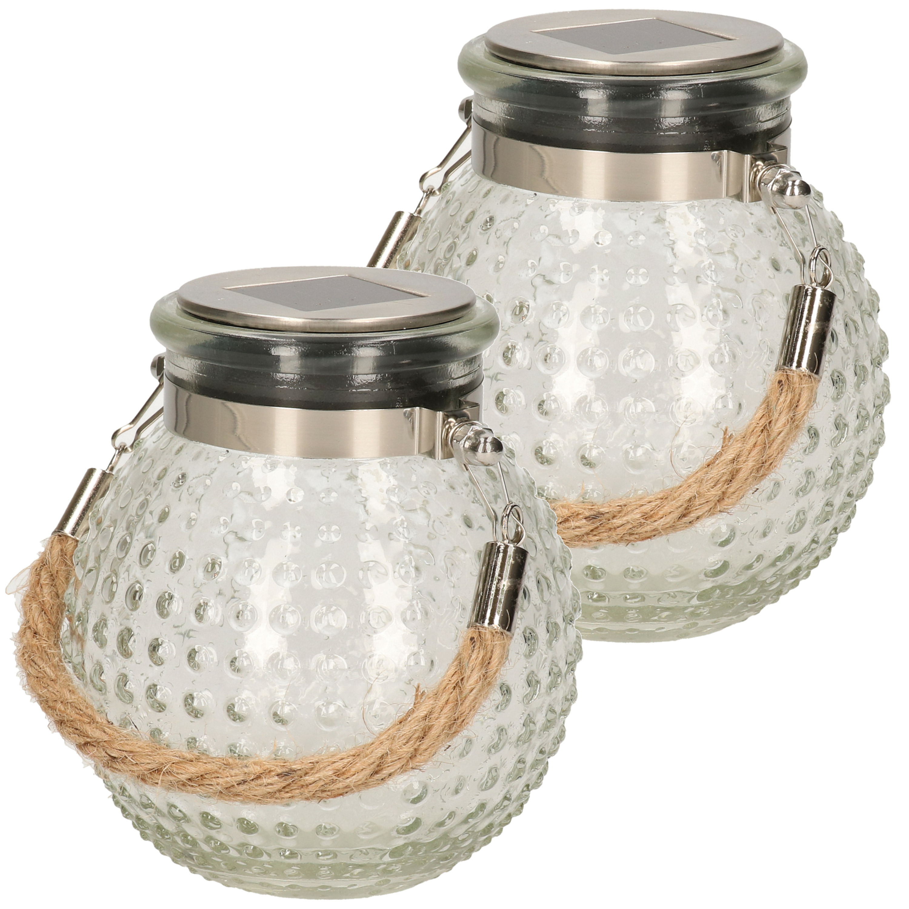 Solar lantaarn glas - 2x - transparant - bubbel structuur - 10 x 12 cm -