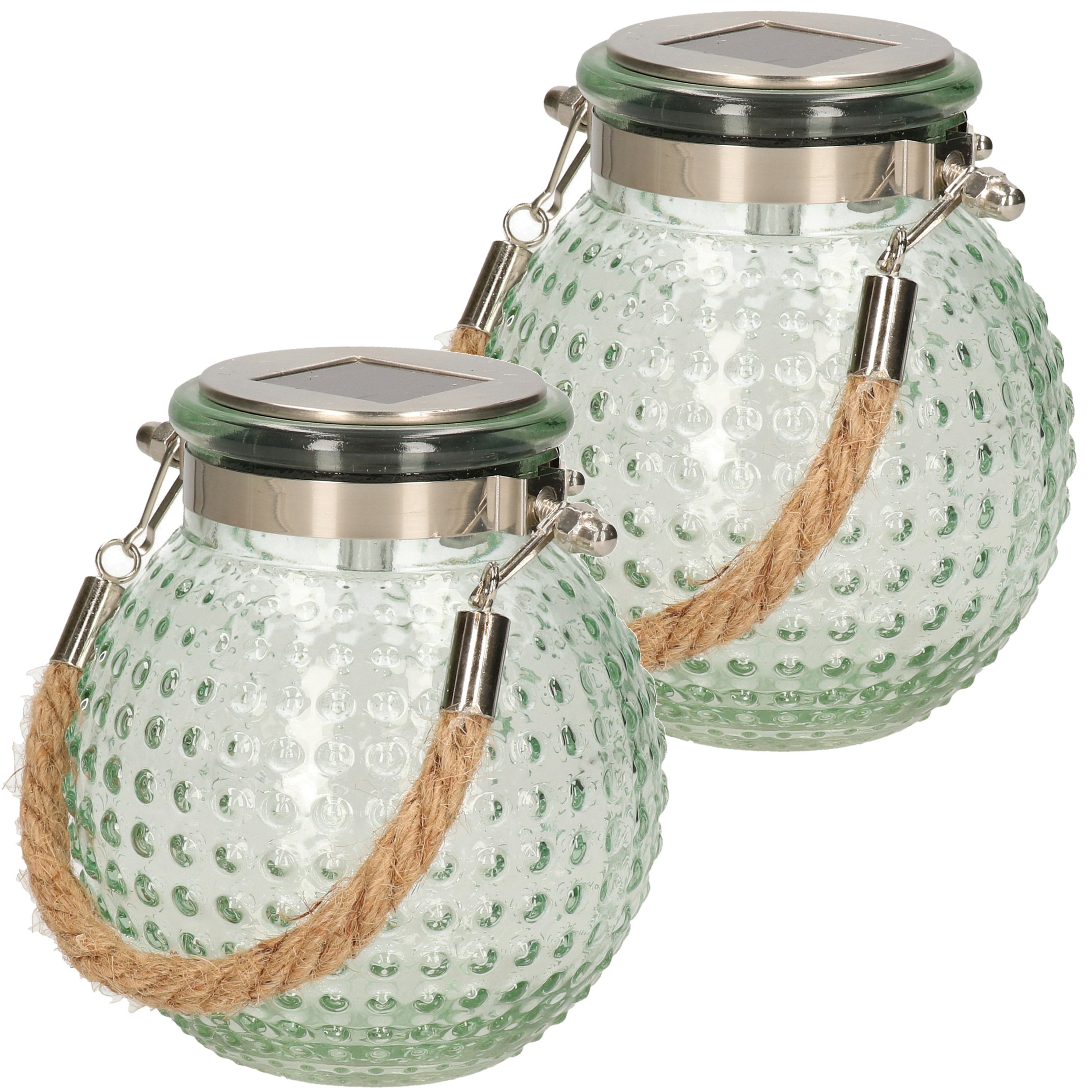 Solar lantaarn glas - 2x - groen - bubbel structuur - 10 x 12 cm -