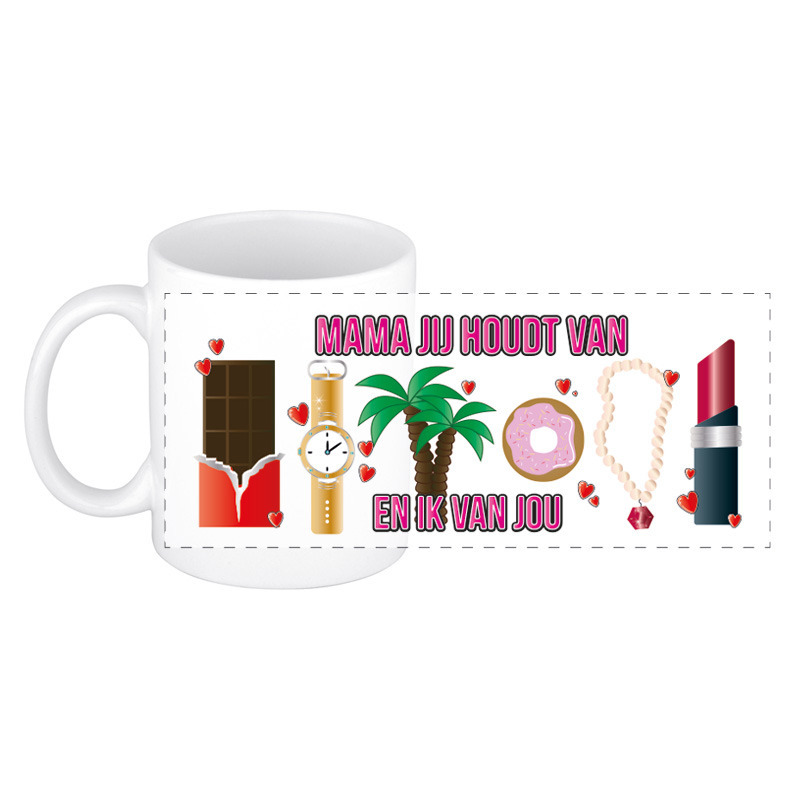 Moederdag mok - mama ik hou van jou - wit - 300 ml - keramiek -