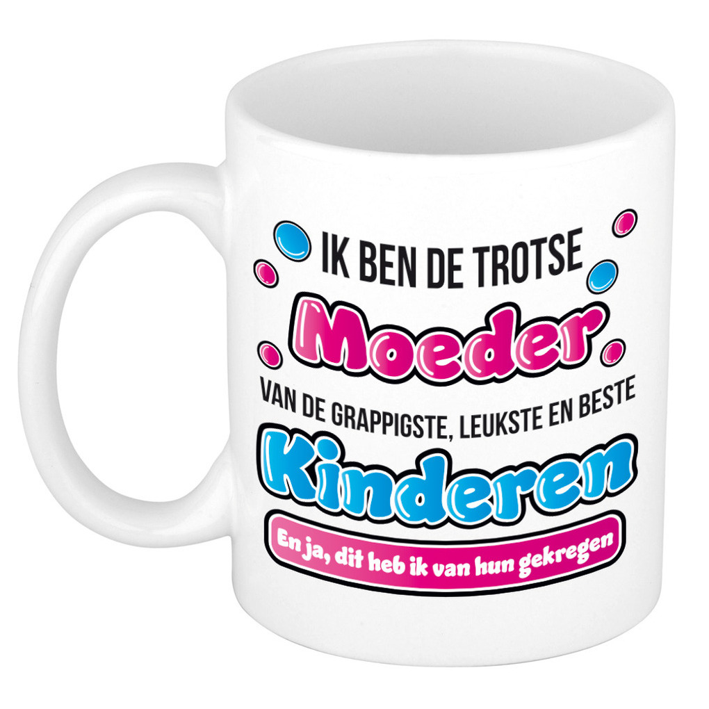 Moederdag mok - trotse moeder van de beste kinderen - wit - 300 ml - keramiek -