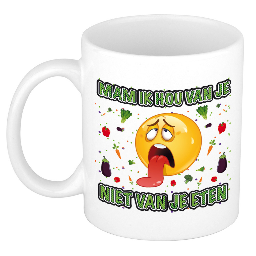 Moederdag mok - mam ik hou van je niet van je eten - wit - 300 ml - keramiek -