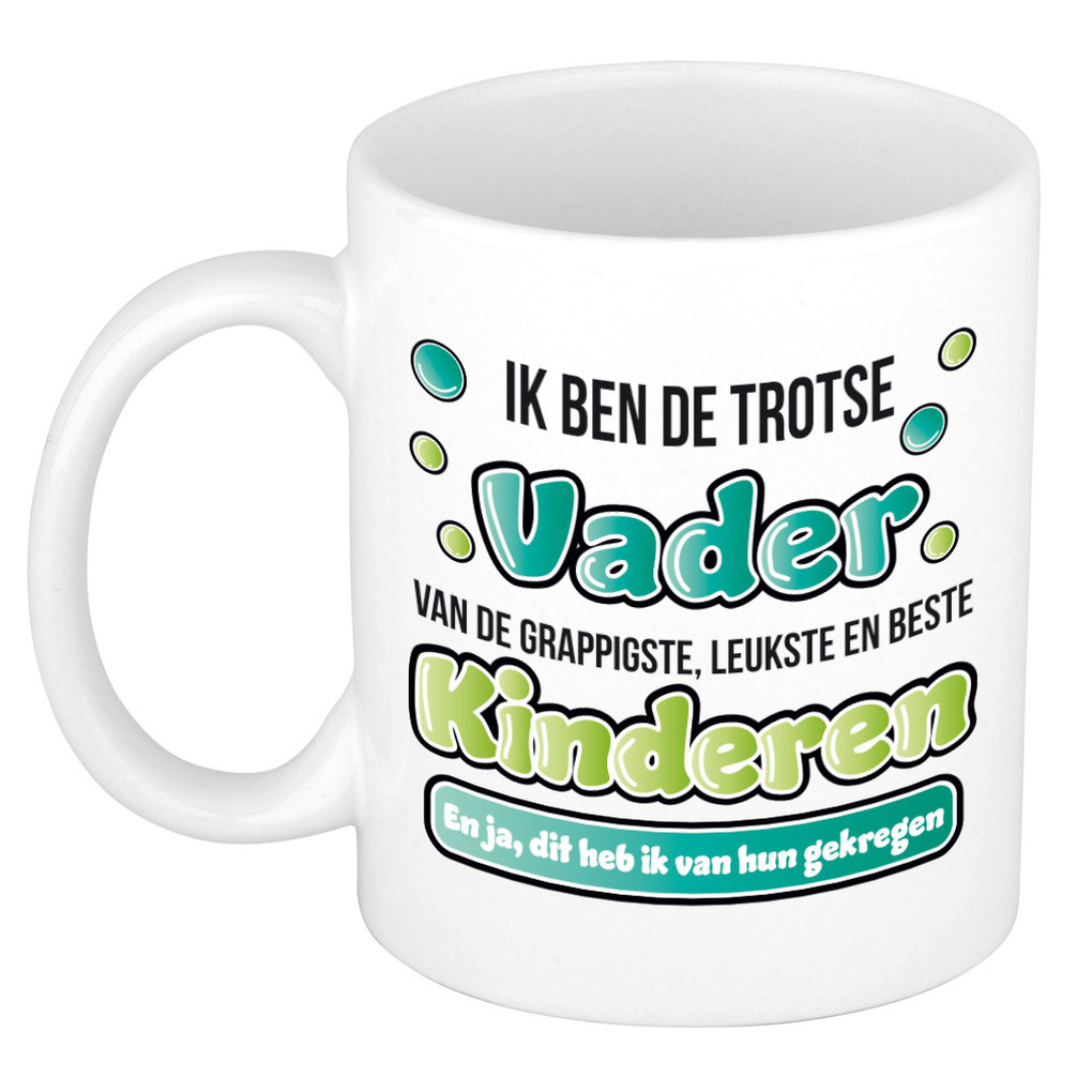 Vaderdag mok - trotse vader van de leukste kinderen - wit - 300 ml - keramiek -