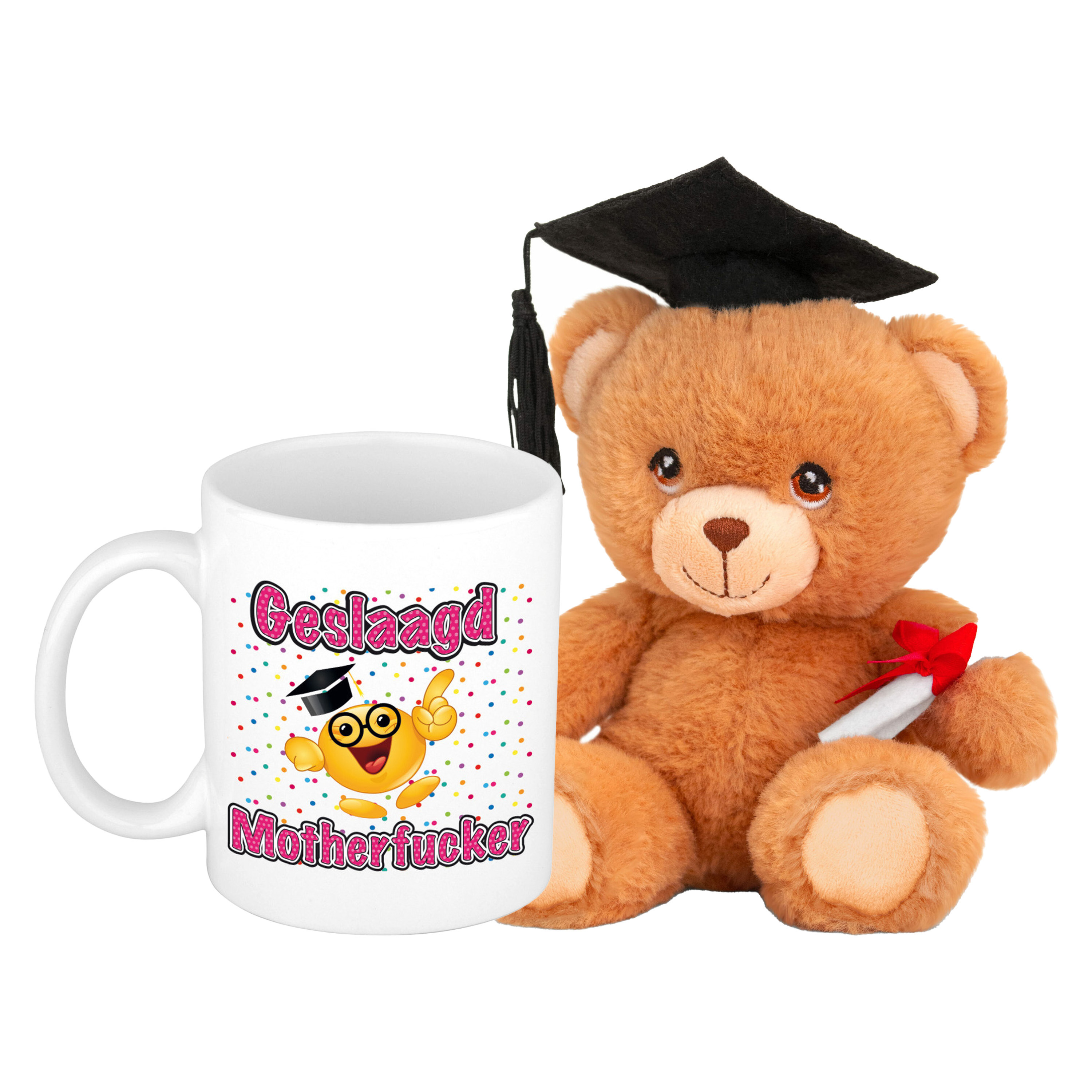 Geslaagd cadeau mok / beker met knuffelbeer - geslaagd motherfucker - keramiek - Ca. 300ml -