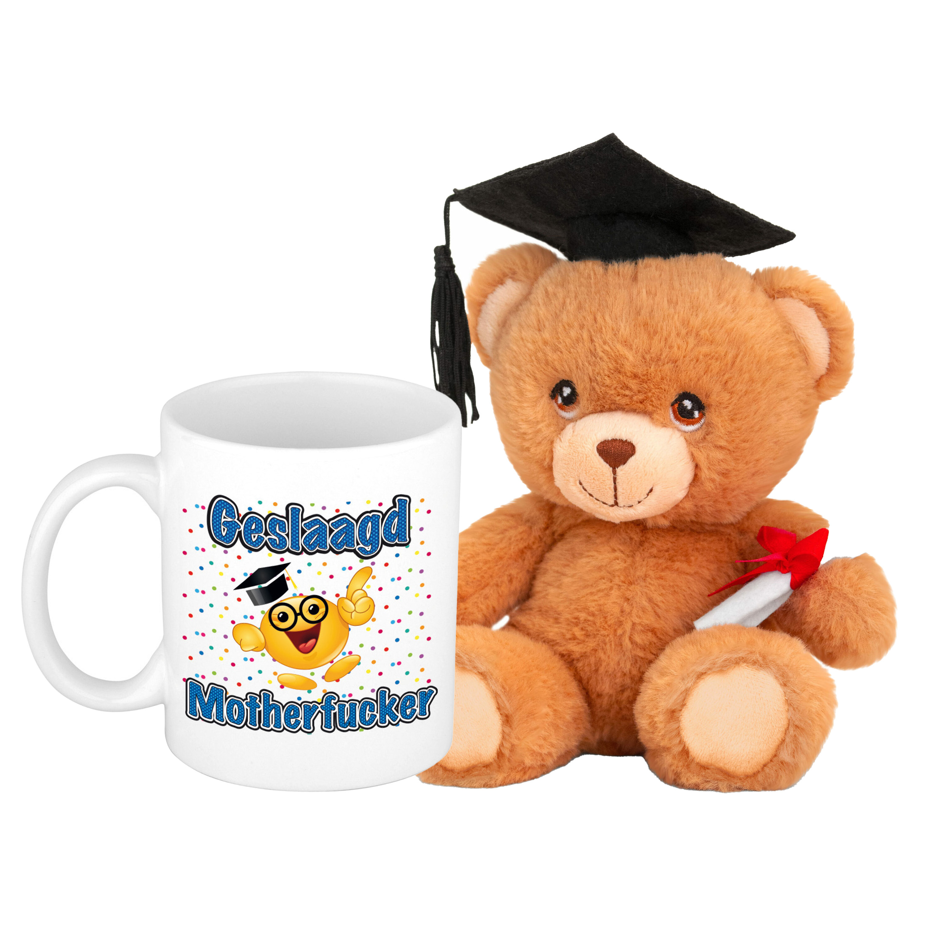Geslaagd cadeau mok / beker met knuffelbeer - geslaagd motherfucker - keramiek - Ca. 300ml -