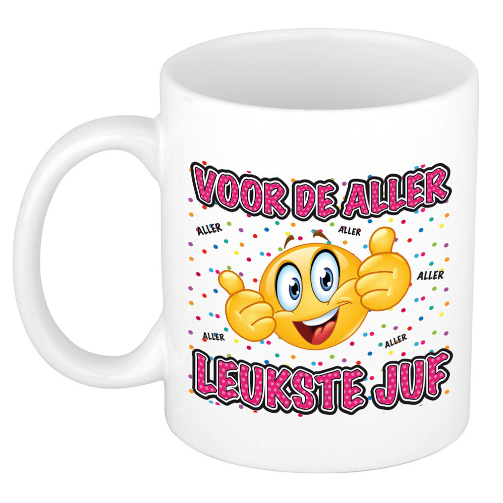 Cadeau mok/beker - Voor de aller leukste juf - wit - 300 ml -