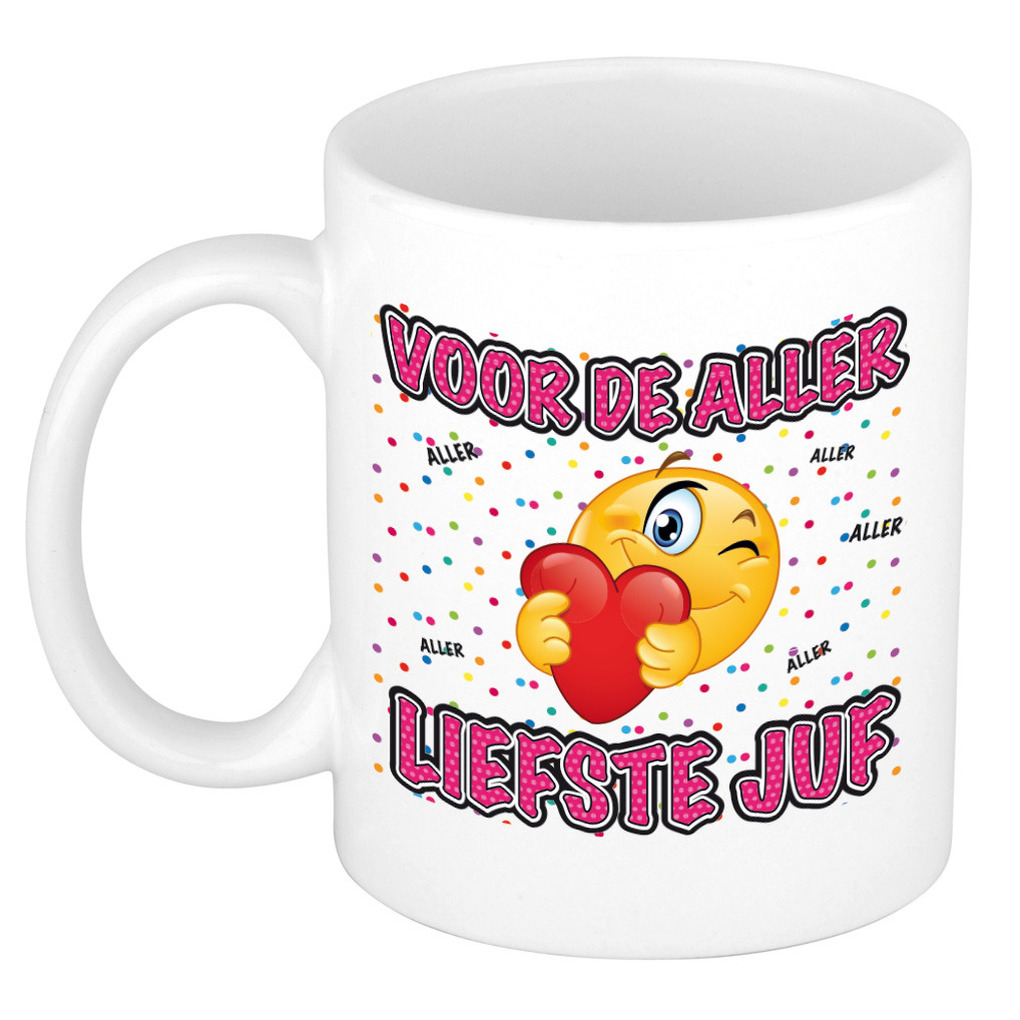 Cadeau mok/beker - Voor de aller liefste juf - wit - 300 ml -