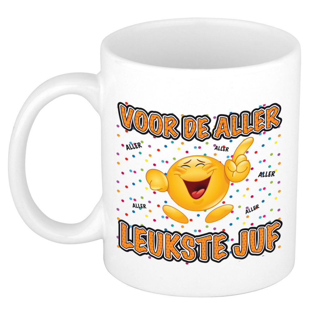 Cadeau mok/beker - Voor de aller leukste juf - wit - 300 ml -