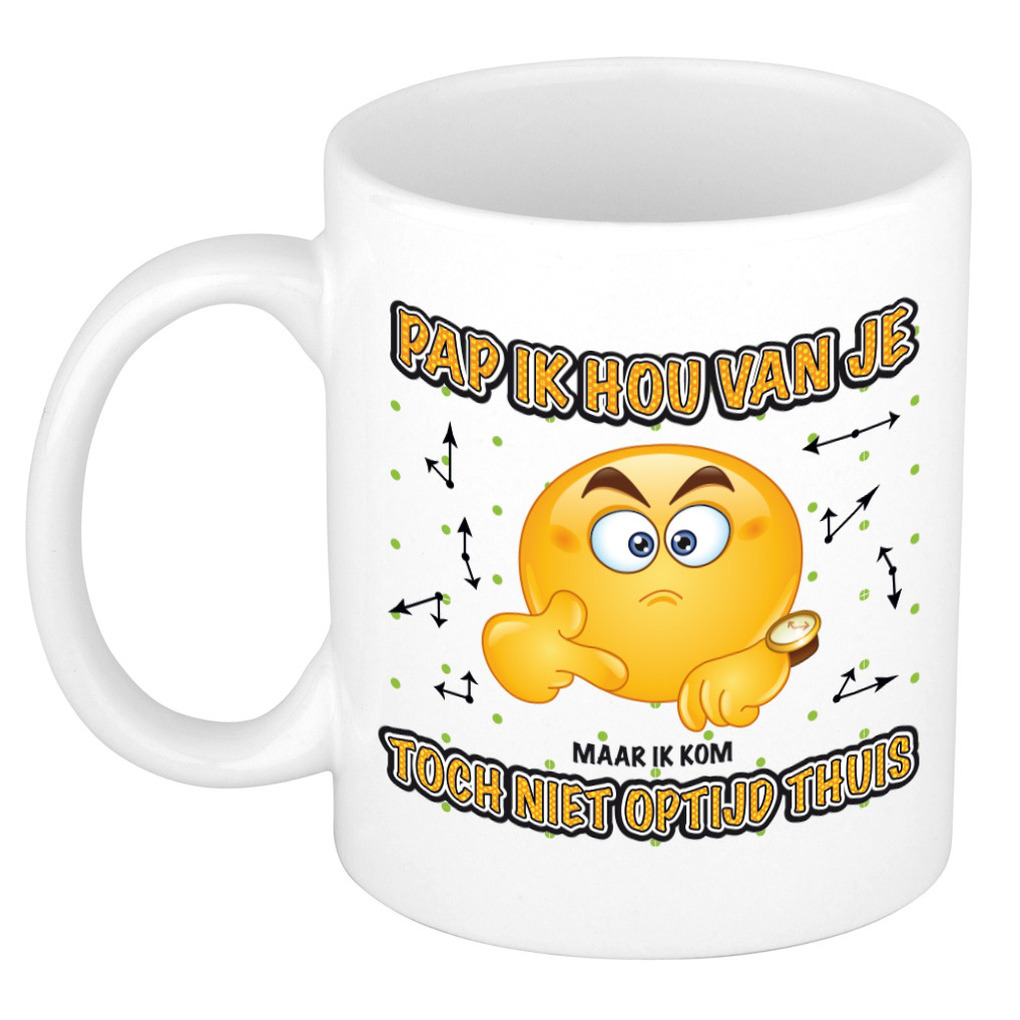 Cadeau mok/beker - optijd thuis - wit - 300 ml - Vaderdag / verjaardag -
