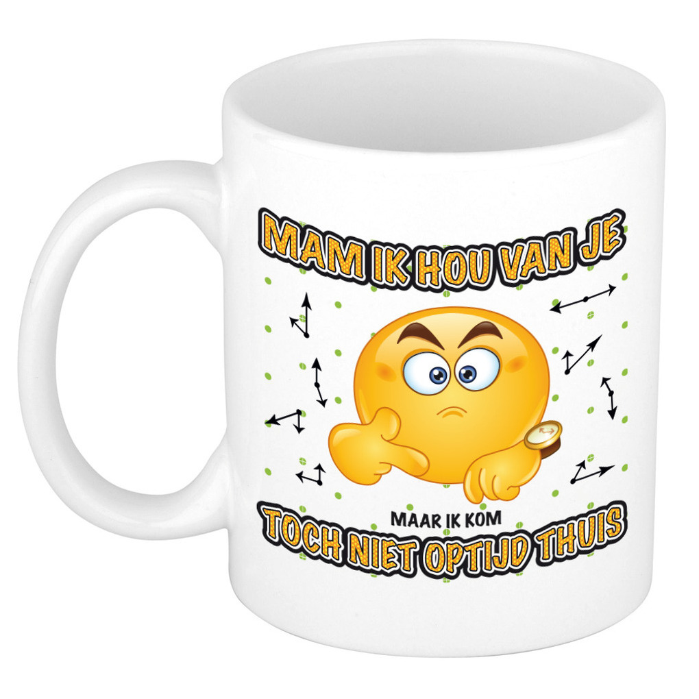 Moederdag mok - optijd thuis - wit - 300 ml - keramiek -