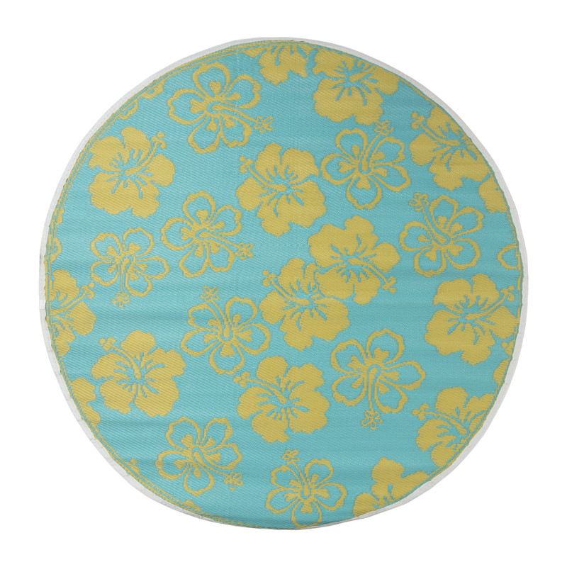 Buitenkleed rond hibiscus - groen/blauw - ø150 cm