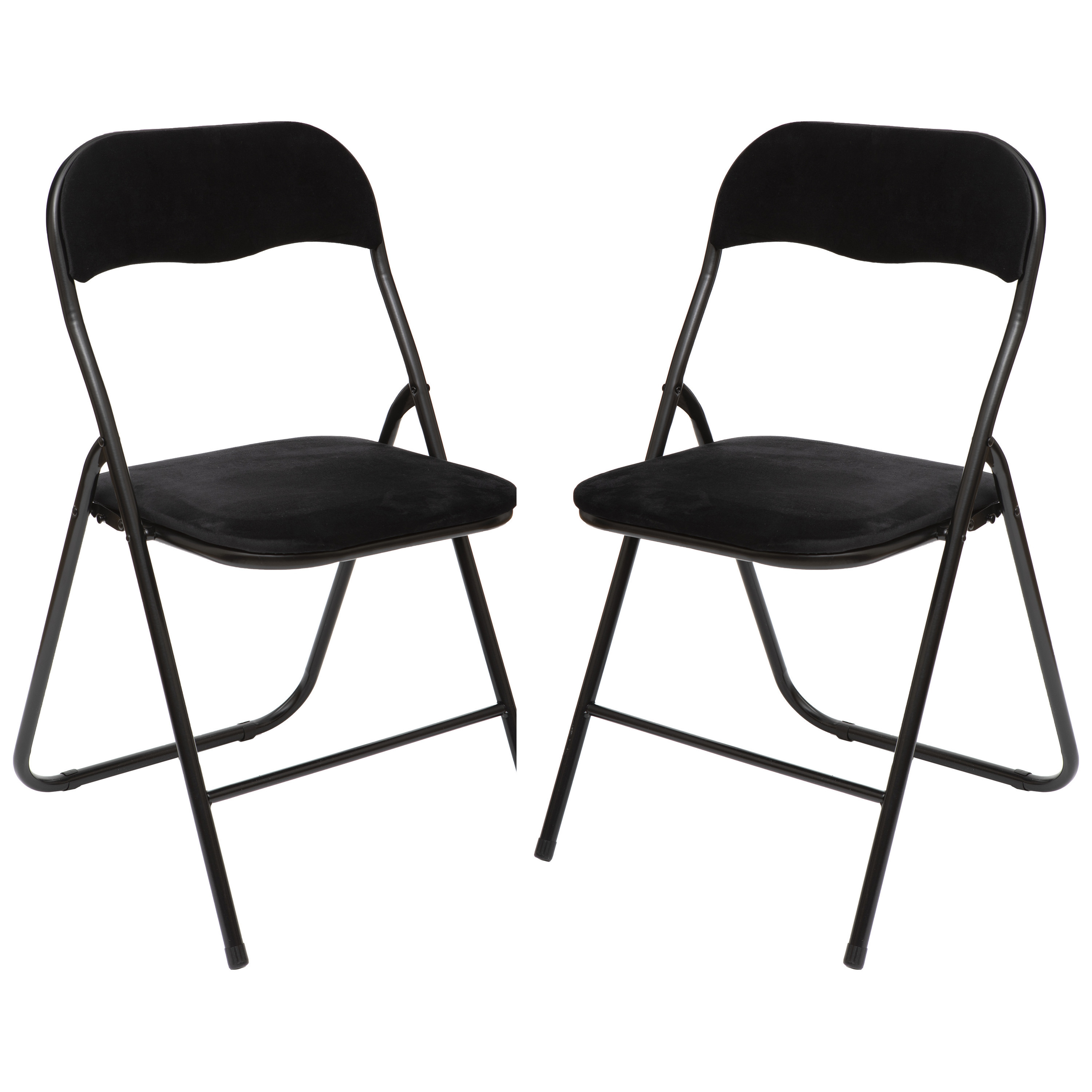 Klapstoel met fluweel zitting - 2x stuks - zwart - 44 x 48 x 79 cm - metaal -