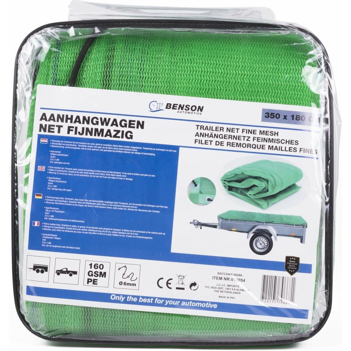 Aanhanger/aanhangwagen net - met elastiek - groen - 350 x 180 cm -